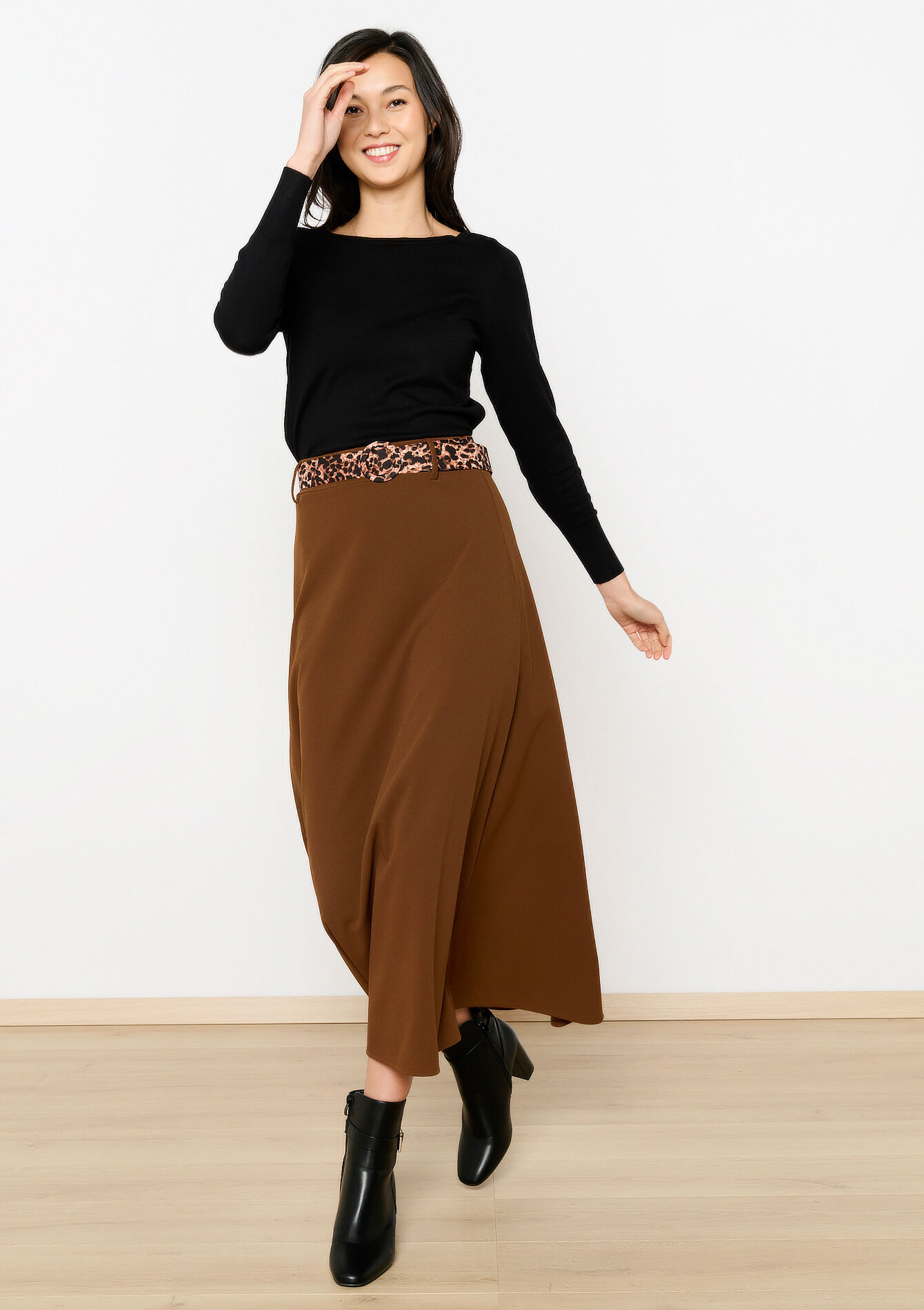 UItlopende maxirok met luipaardriem, UItlopende maxirok met luipaardriem - CAMEL CINNAMON - 07101338_3835