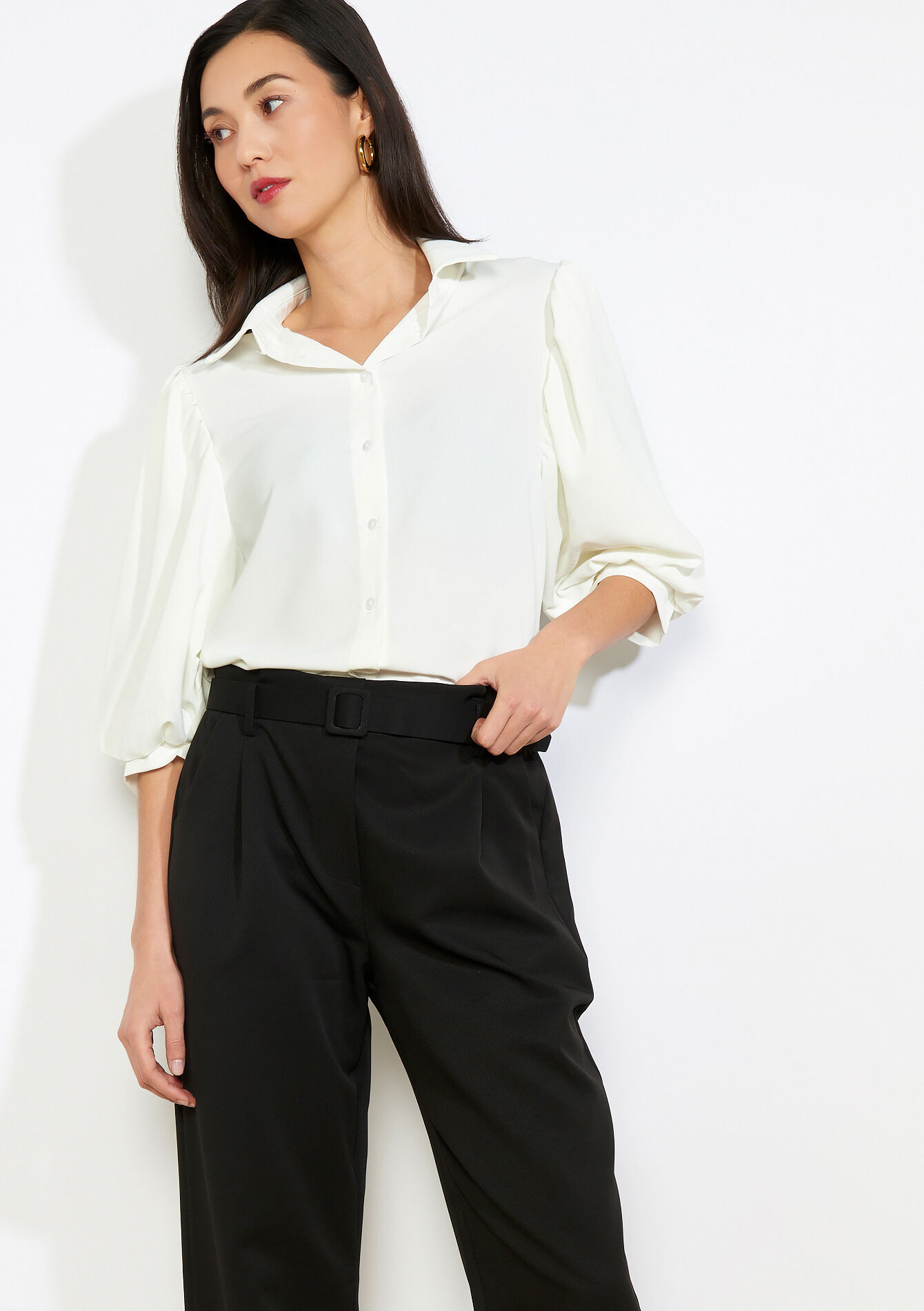 Soepele blouse met knopen - OPTICAL WHITE - 05703045_1019