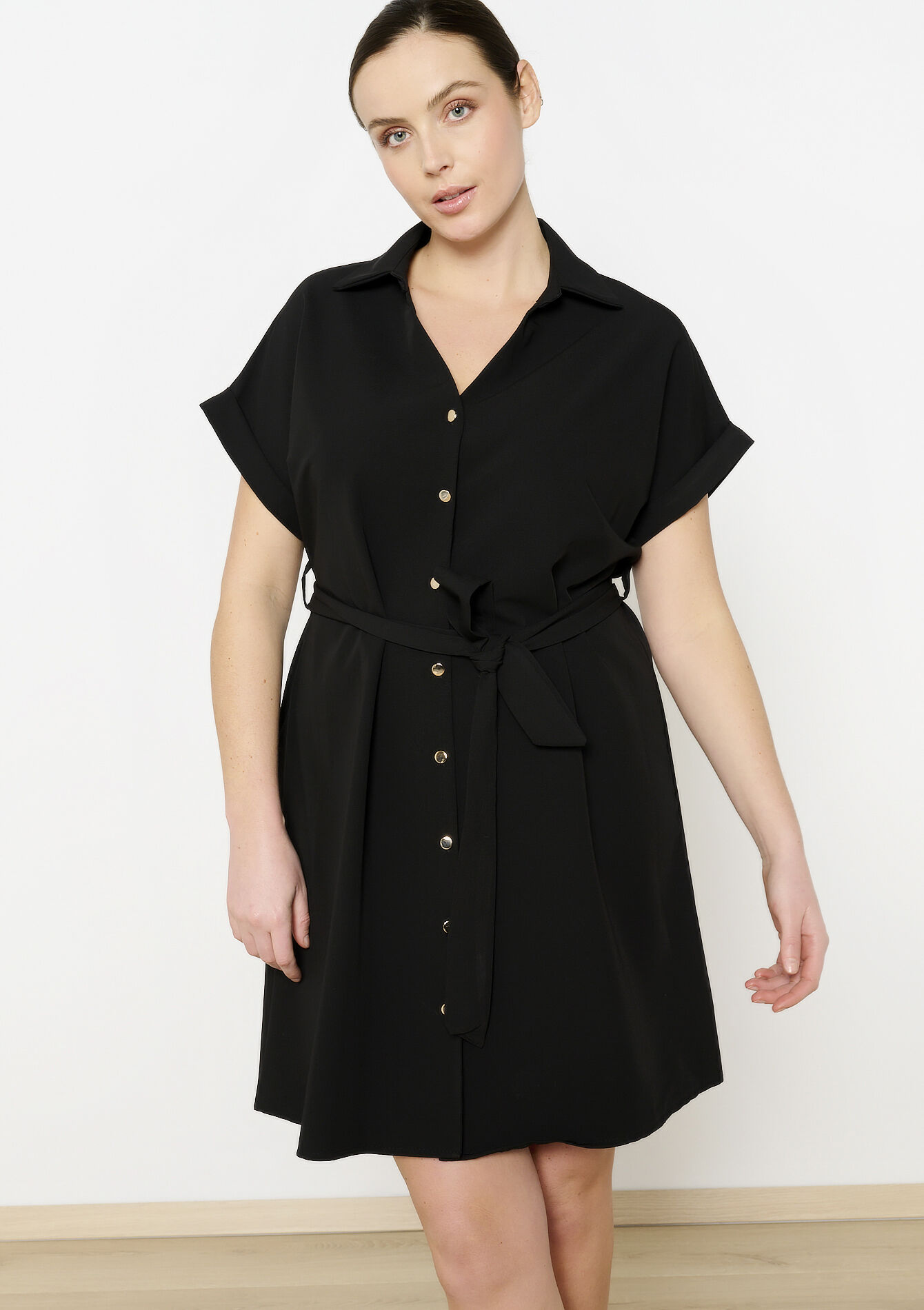 Robe-chemise avec lien à nouer, Robe-chemise avec lien à nouer - BLACK - 08103995_1119