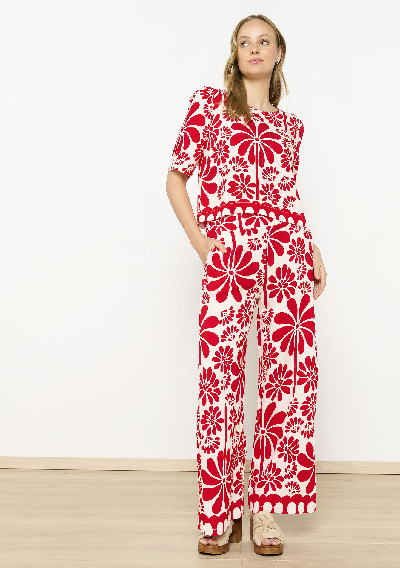 Floral wide-leg trousers, Floral wide-leg trousers - RED ORANGE - 06600977_1397