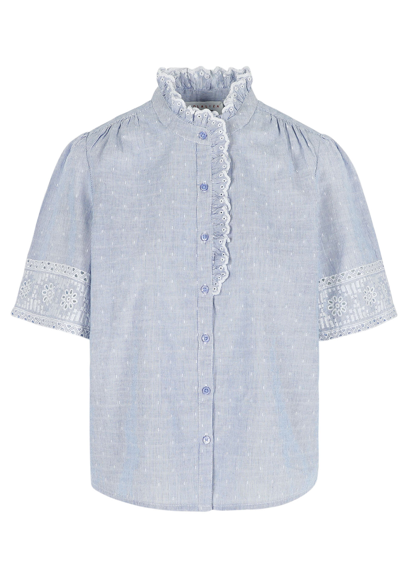 Geborduurde katoenen blouse, Geborduurde katoenen blouse - BLUE PASTEL - 05702662_3003