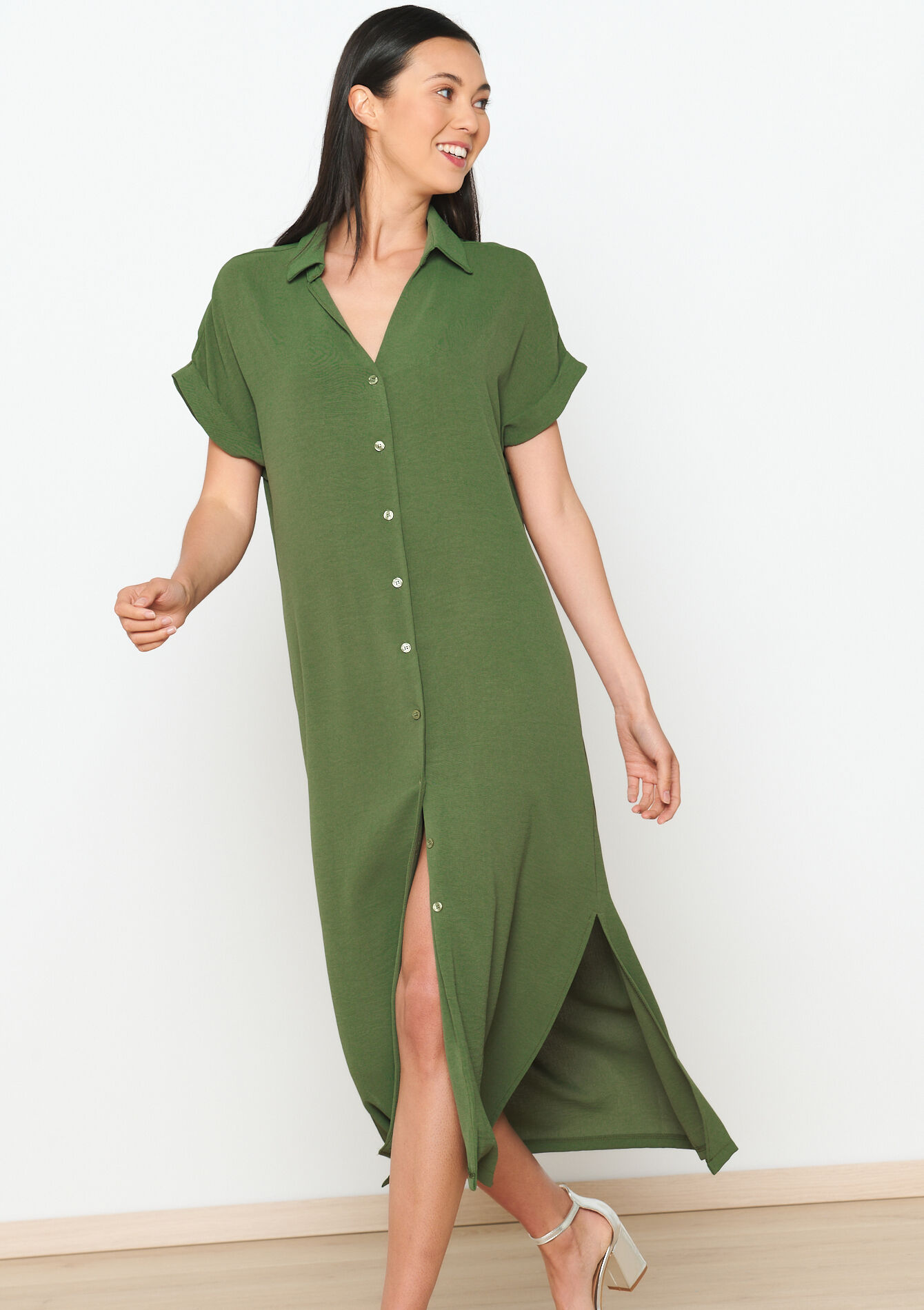 Midi hemdjurk, Midi hemdjurk - KHAKI MED - 08103963_4327