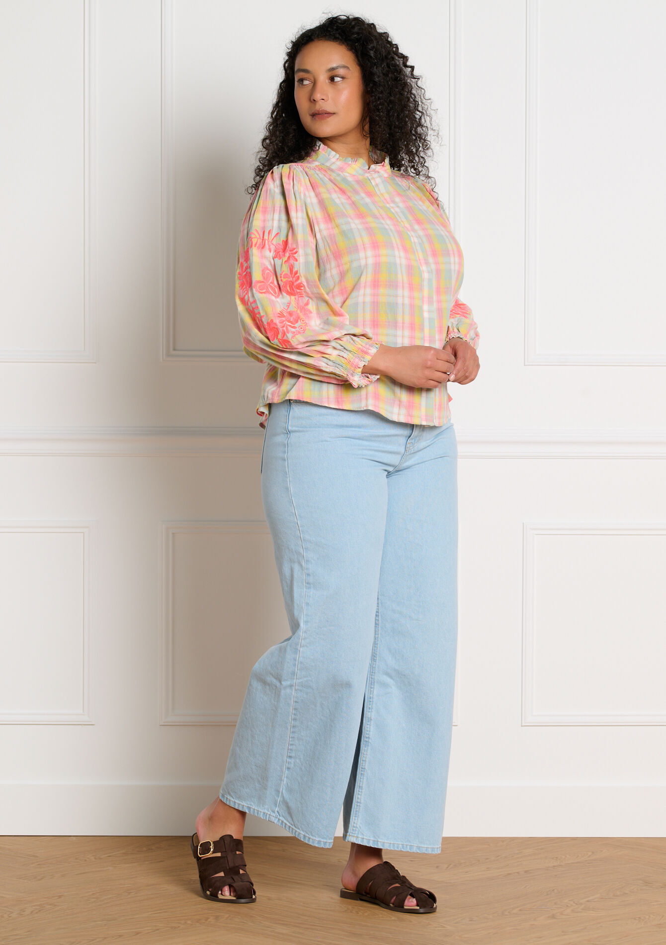 Luchtige blouse met ruitjes - KHAKI MINT - 05703034_2542