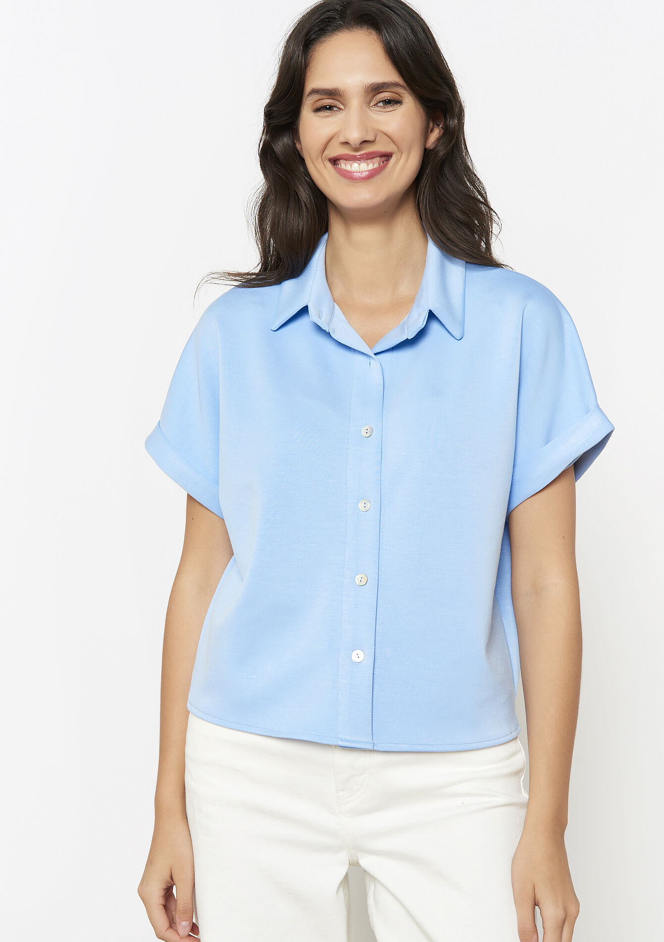 Losvallend hemd met korte mouwen, Losvallend hemd met korte mouwen - LT BLUE - 02301804_2519