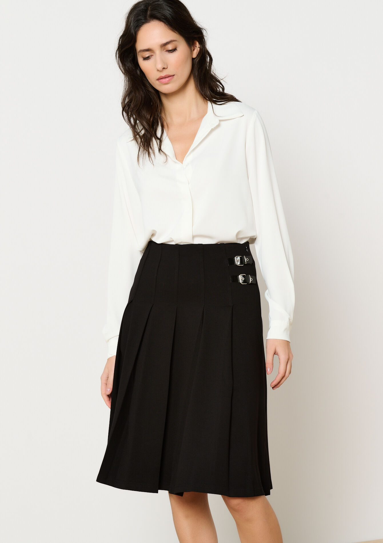 Jupe midi plissée, Jupe midi plissée - BLACK - 07101352_1119