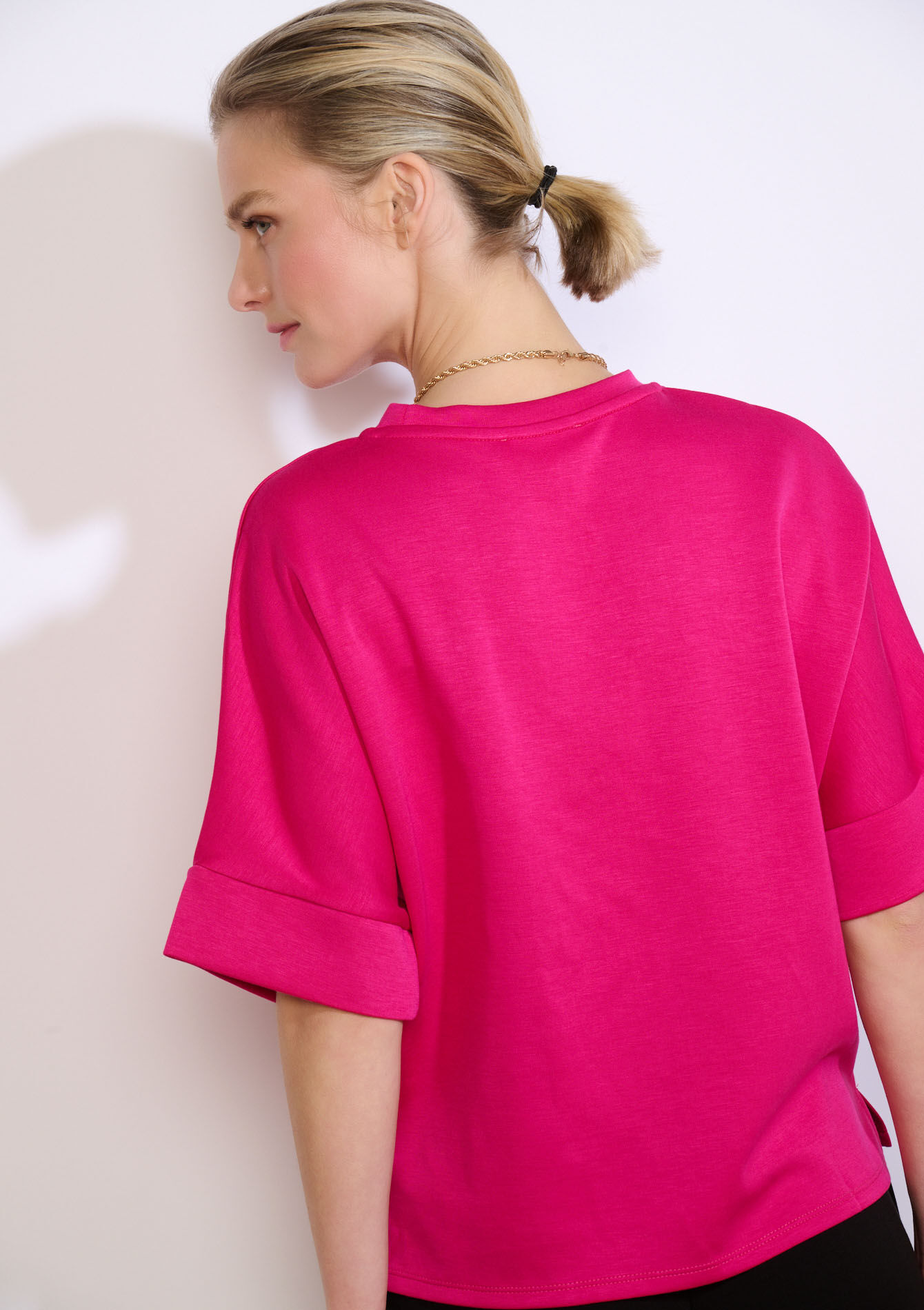 Modal T-shirt met ronde hals - FUSCHIA PINK - 15100407_1465