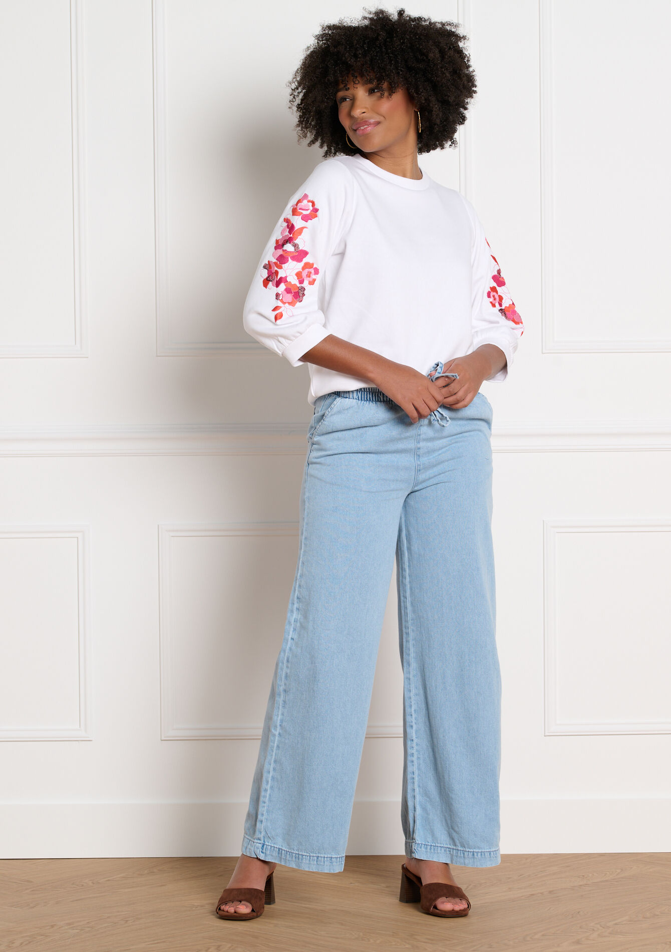 Sweatshirt met geborduurde mouwen, Sweatshirt met geborduurde mouwen - OFFWHITE - 03001829_1001