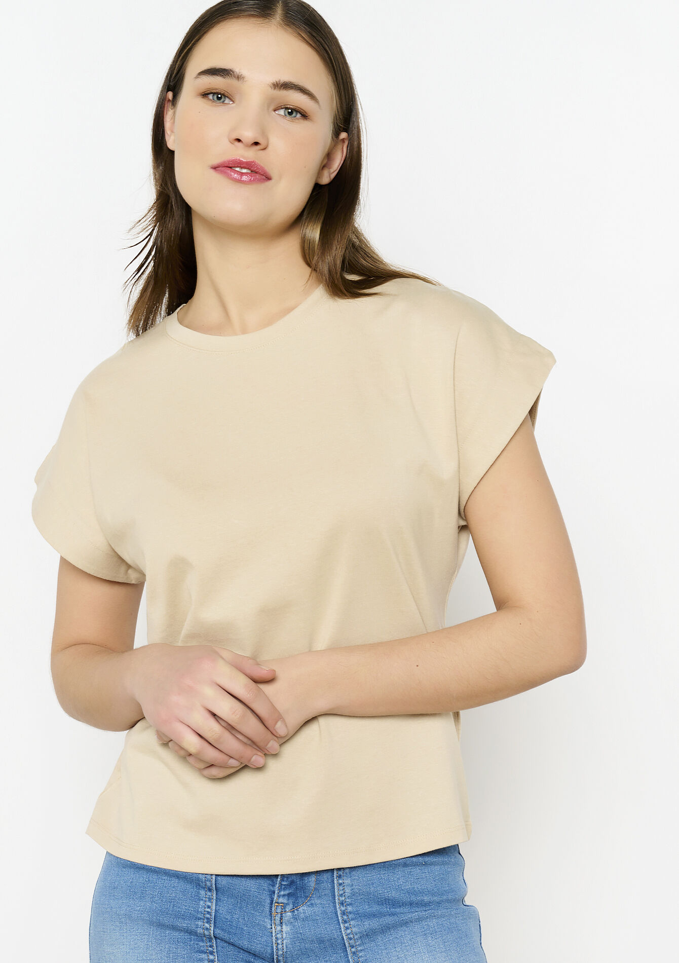 Basic katoenen T-shirt, Basic katoenen T-shirt - LT BEIGE - 02301672_2527