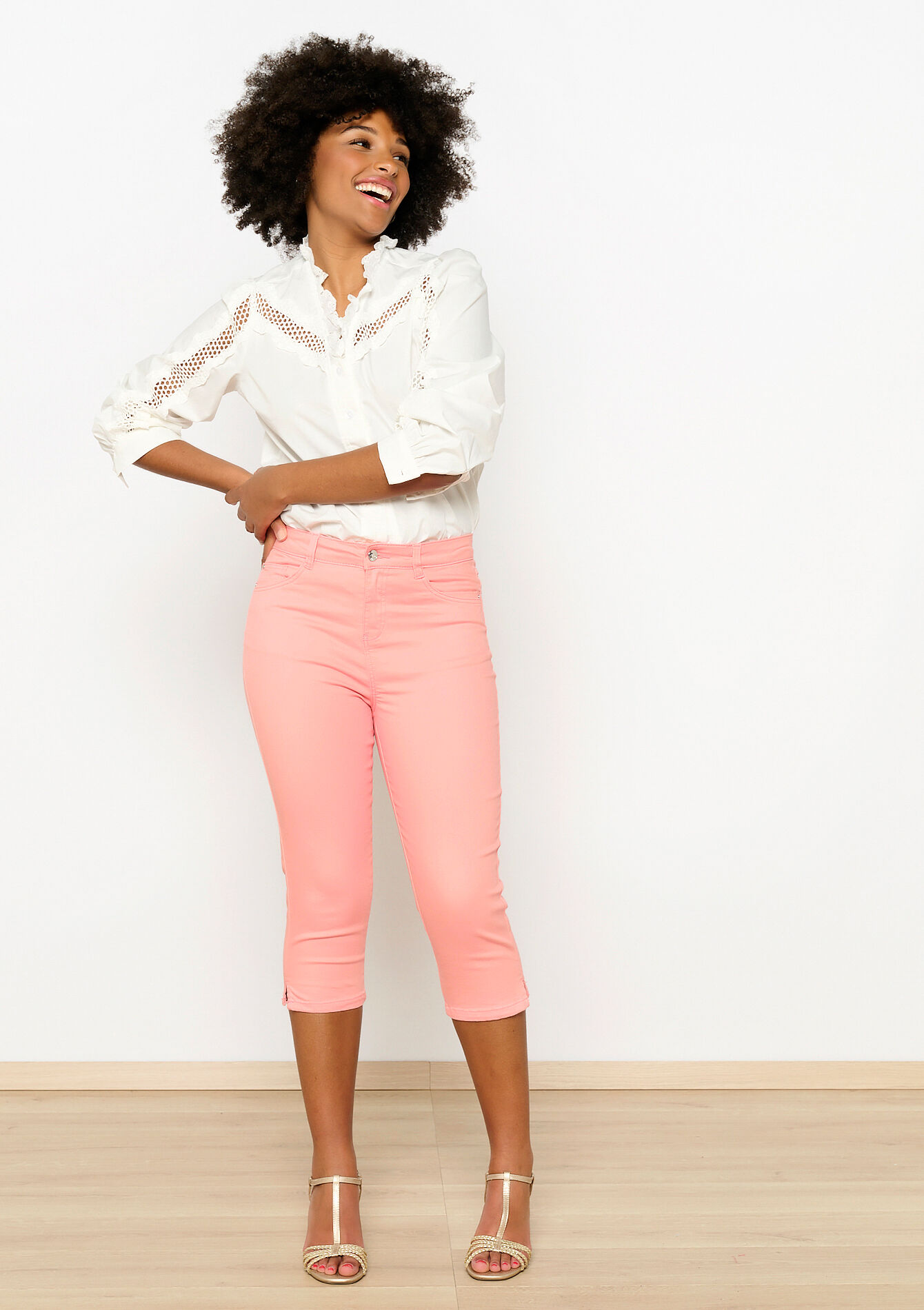 Pantalon 3/4 à taille haute, Pantalon 3/4 à taille haute - CORAL PINK - 06004462_1968
