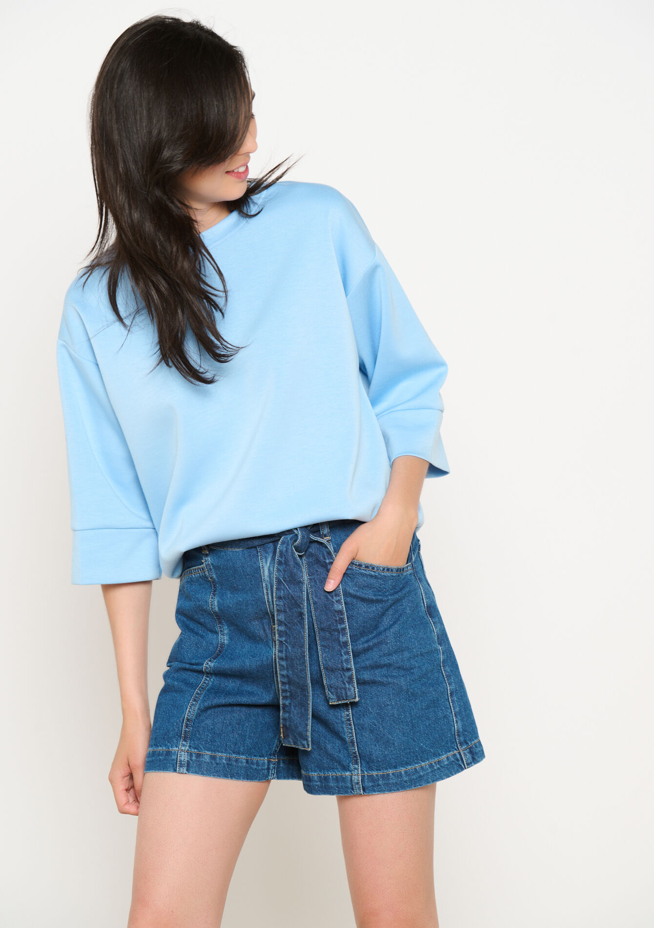 Sweater met halflange mouwen, Sweater met halflange mouwen - LIGHT BLUE - 03001773_1709