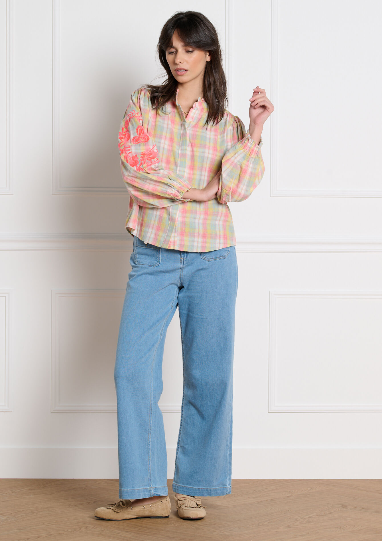 Luchtige blouse met ruitjes - KHAKI MINT - 05703034_2542