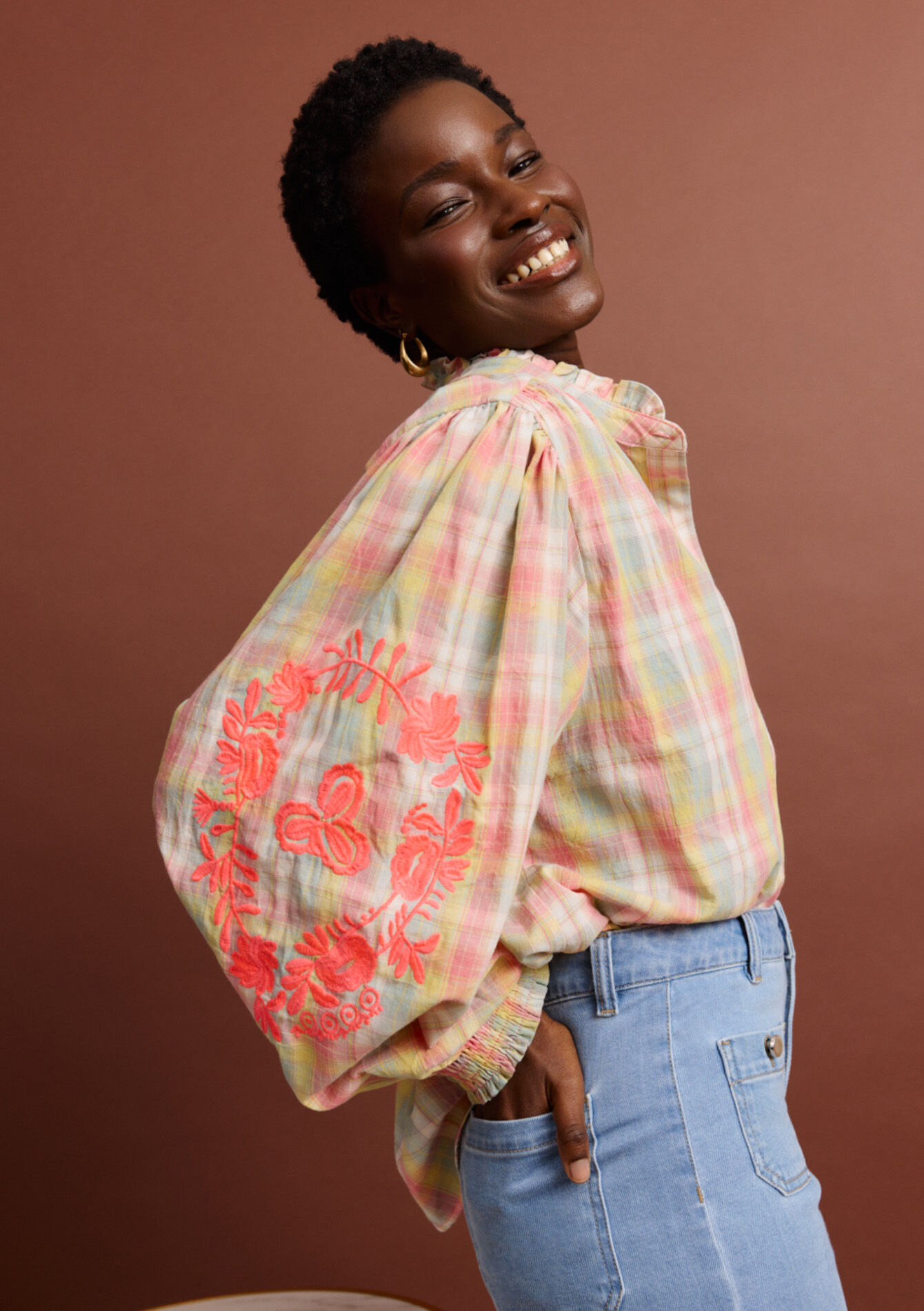 Luchtige blouse met ruitjes - KHAKI MINT - 05703034_2542