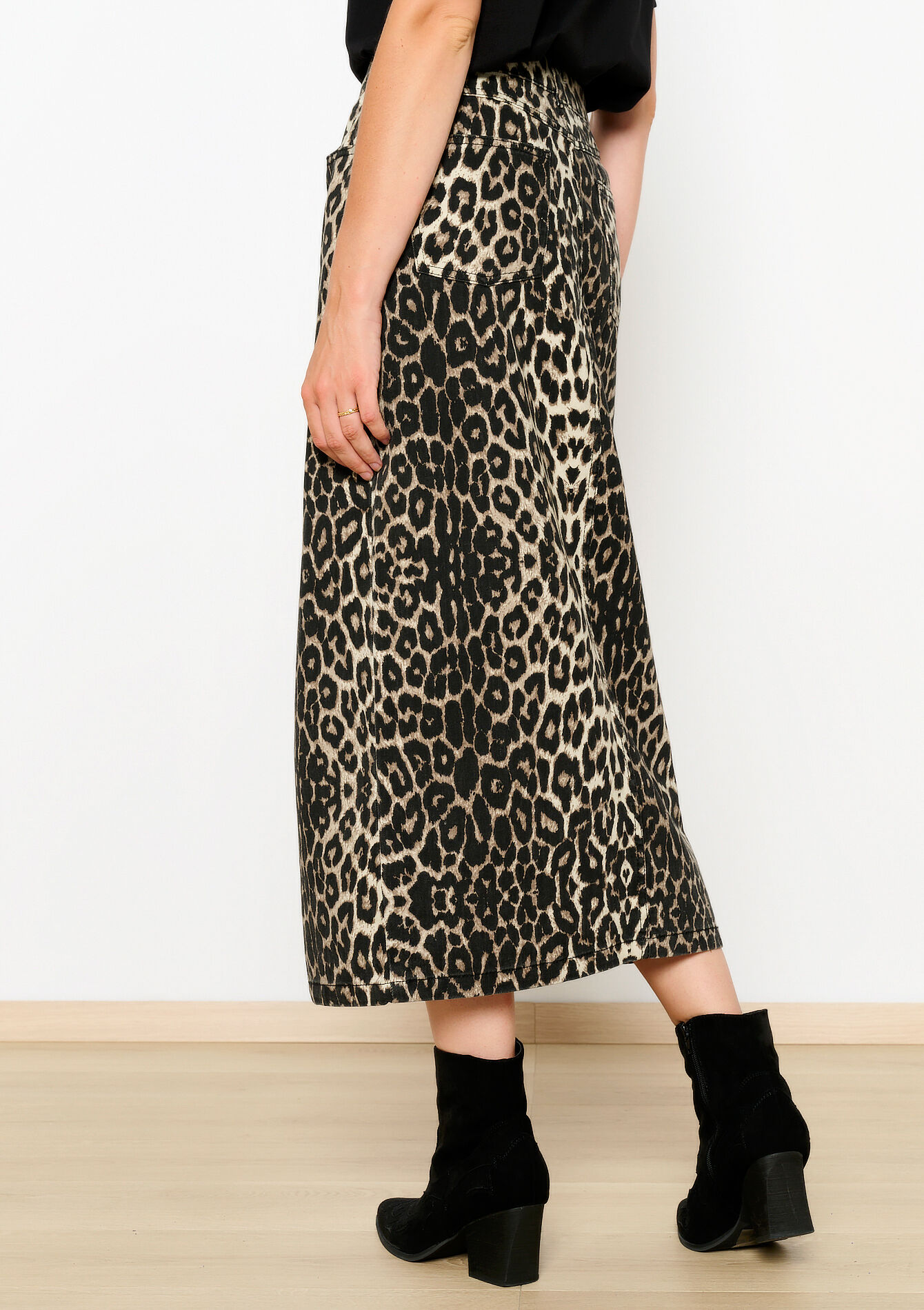 Jupe en denim à imprimé léopard - BLACK - 07101269_1119