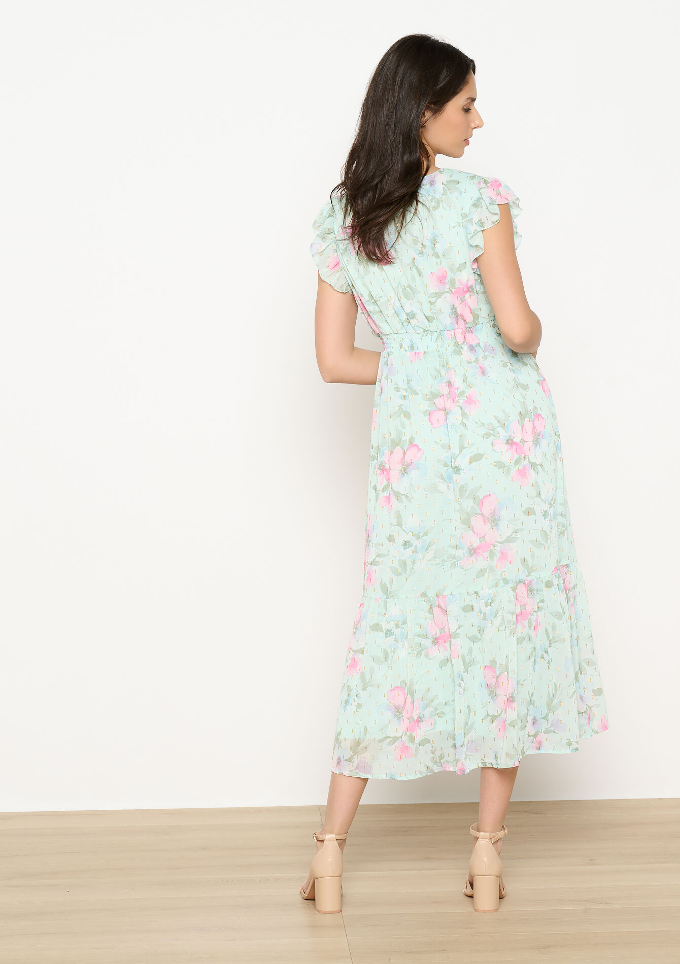 Maxi-jurk met bloemen, Maxi-jurk met bloemen - MINT GREEN - 08103940_1723