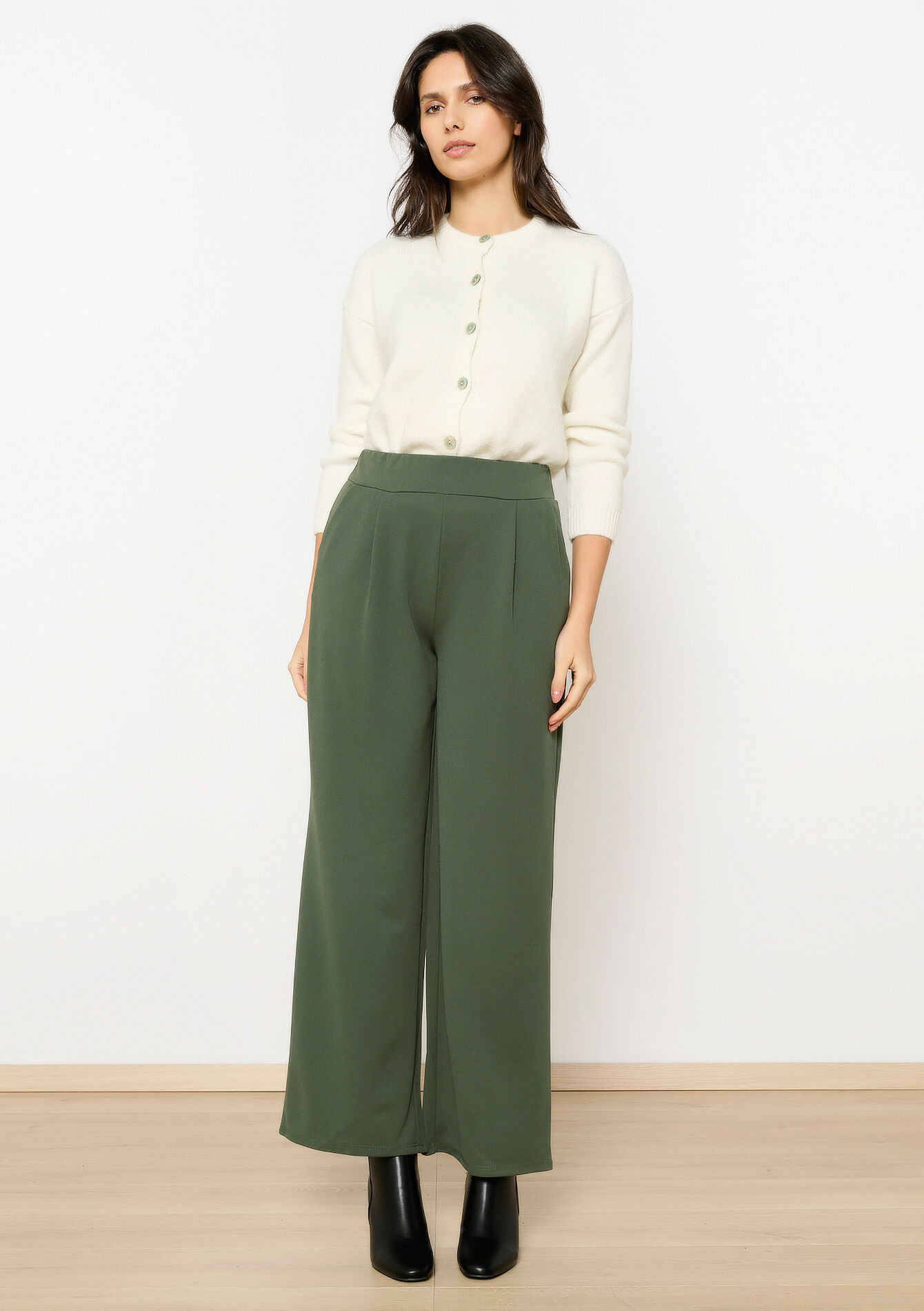 Losse broek met zakken, Losse broek met zakken - KHAKI MED - 06600953_4327