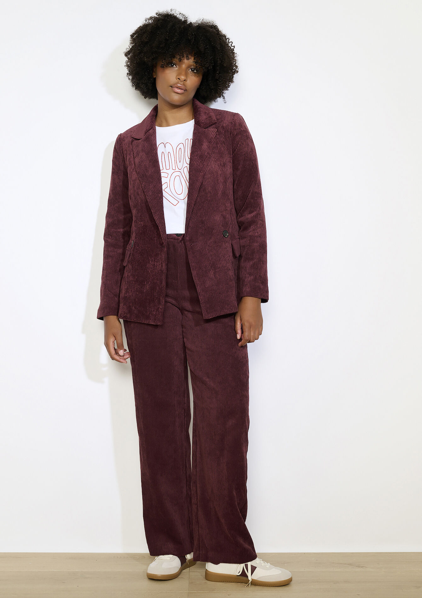 Blazer en velours côtelé - AUBERGINE - 09101112_1537