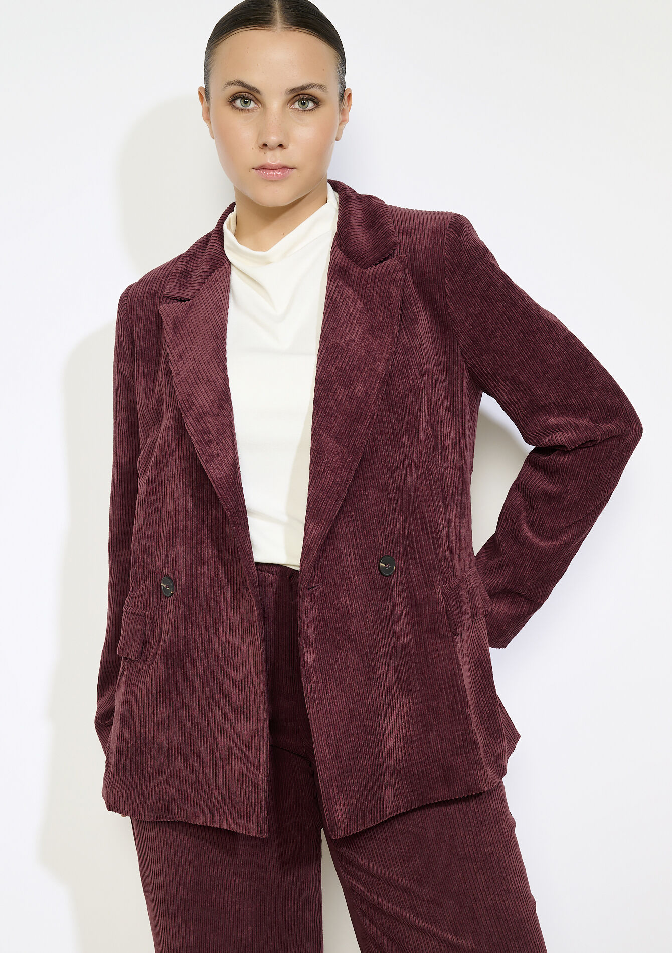Blazer en velours côtelé - AUBERGINE - 09101112_1537