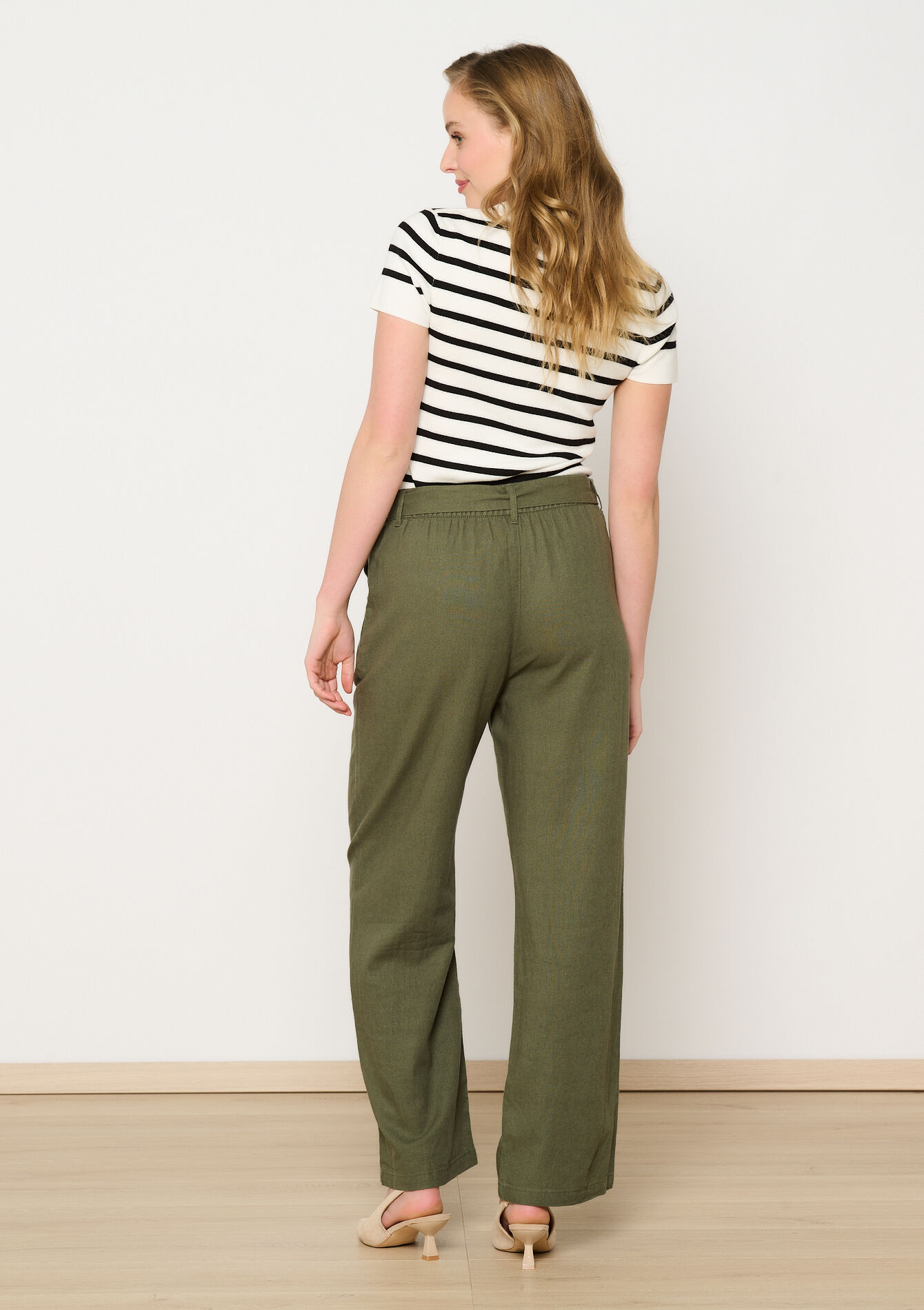 Linen pants with belt - KHAKI MED - 1116686