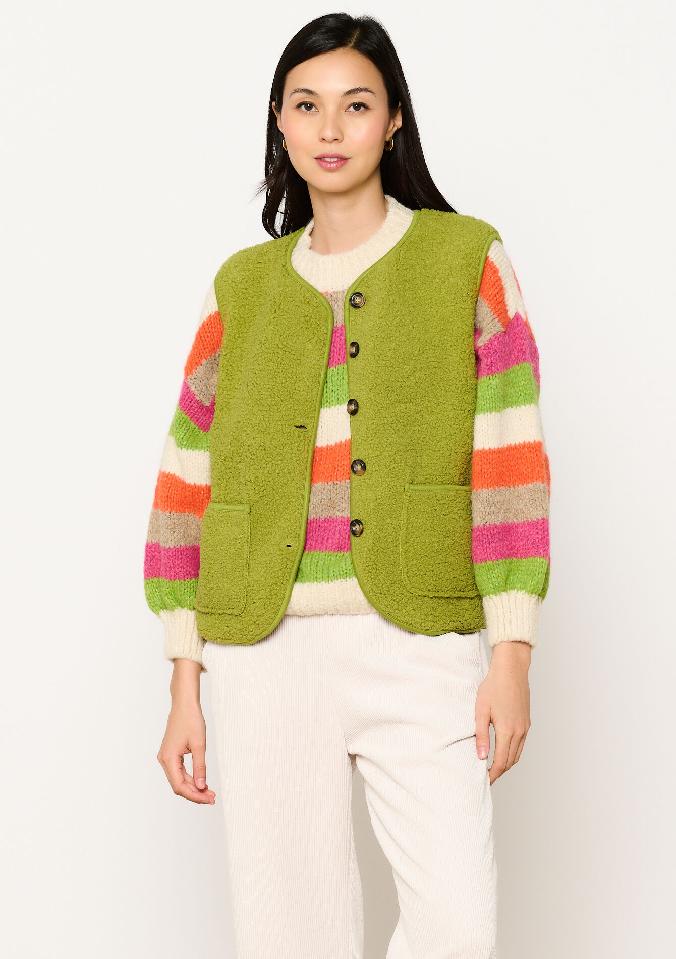 Teddy vest, Teddy vest - GREEN MOSS - 09001441_4504