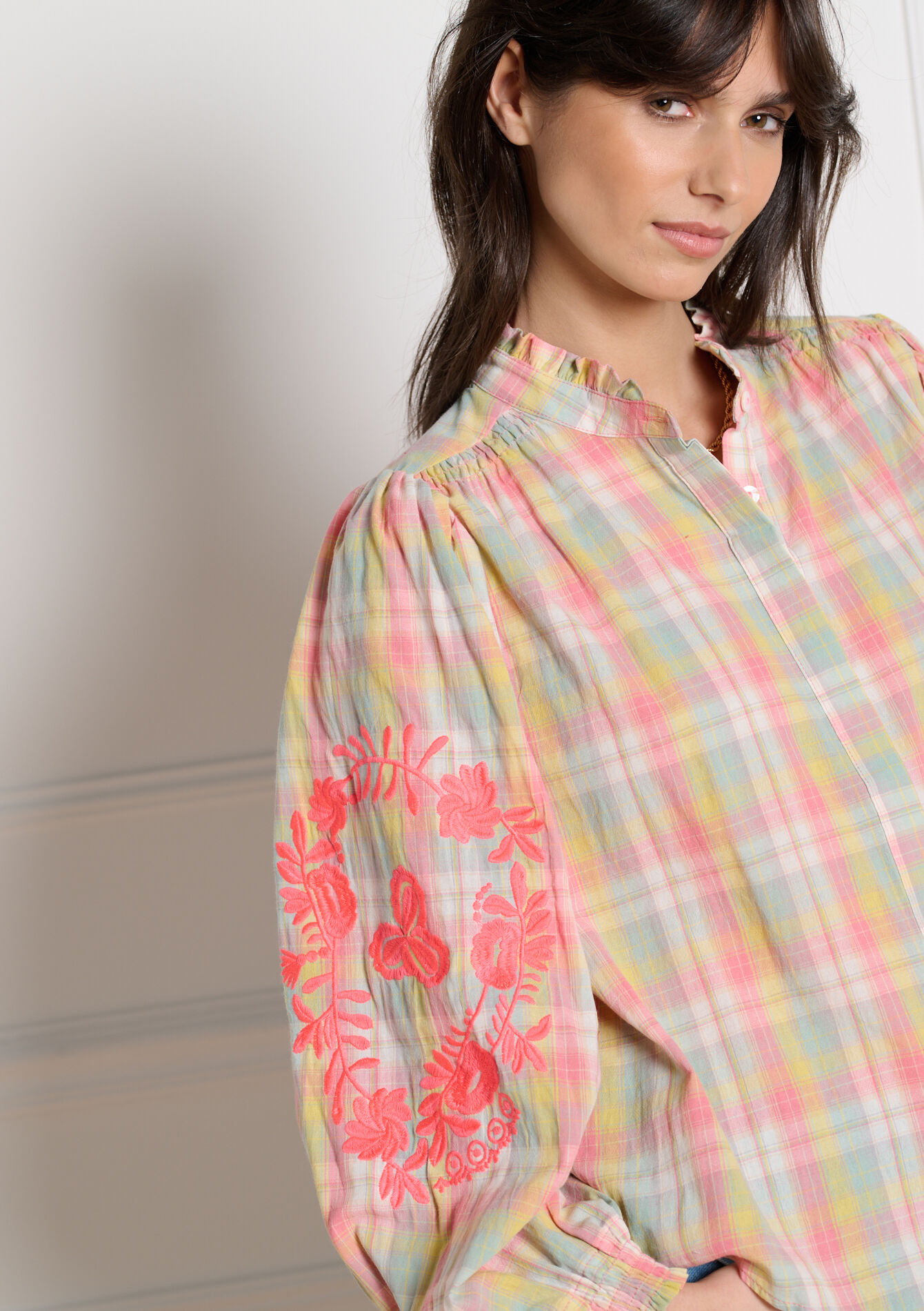 Luchtige blouse met ruitjes - KHAKI MINT - 05703034_2542