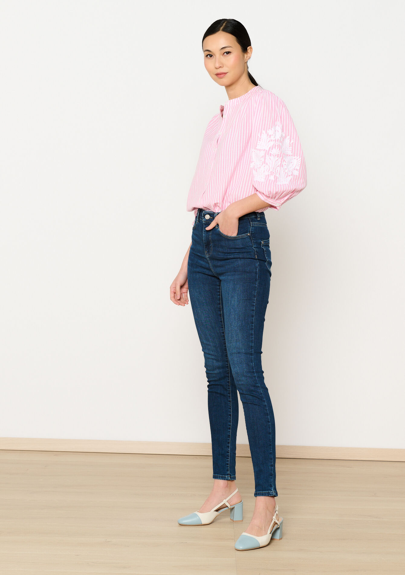 Skinny jeans met hoge taille, Skinny jeans met hoge taille - DARK BLUE - 22000561_0501