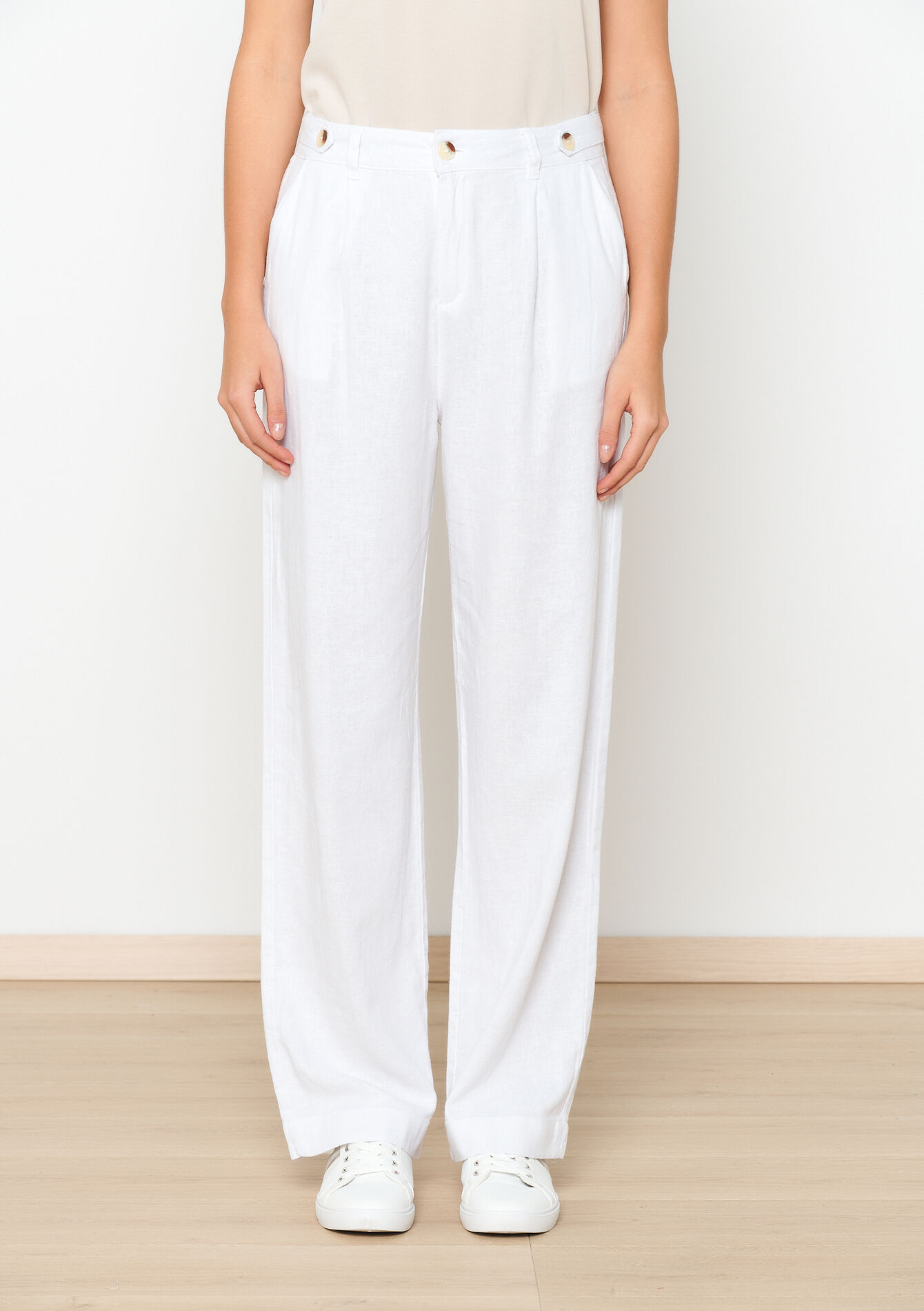 Pantalon de tailleur en lin, Pantalon de tailleur en lin - OPTICAL WHITE - 06100574_1019