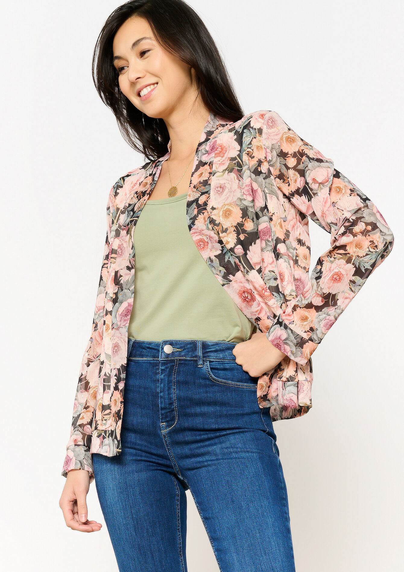 Jacket with floral print - BLACK - 09101021_1119
