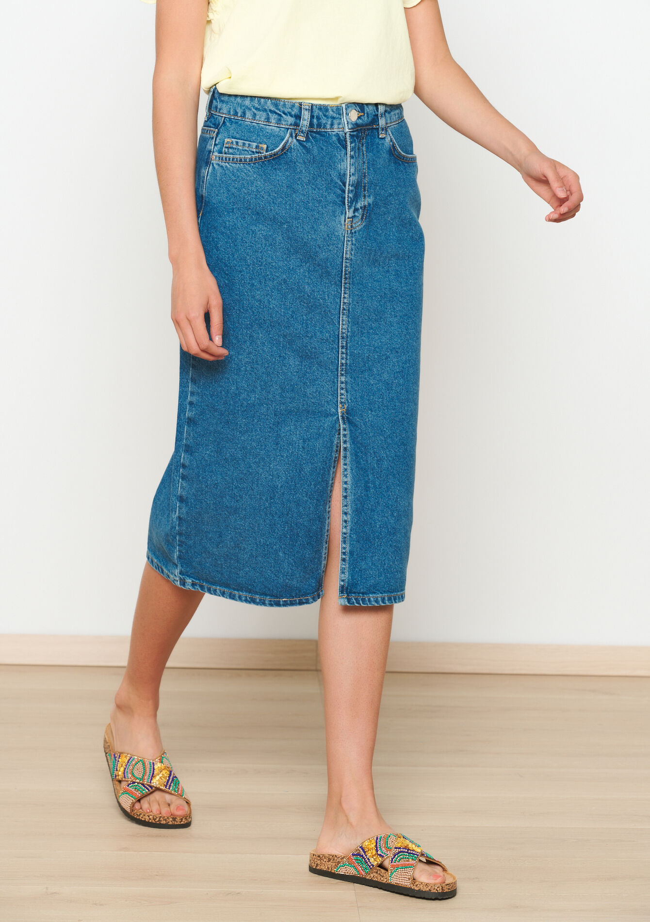 Jupe mi-longue en jean, Jupe mi-longue en jean - MEDIUM BLUE - 07101202_0500
