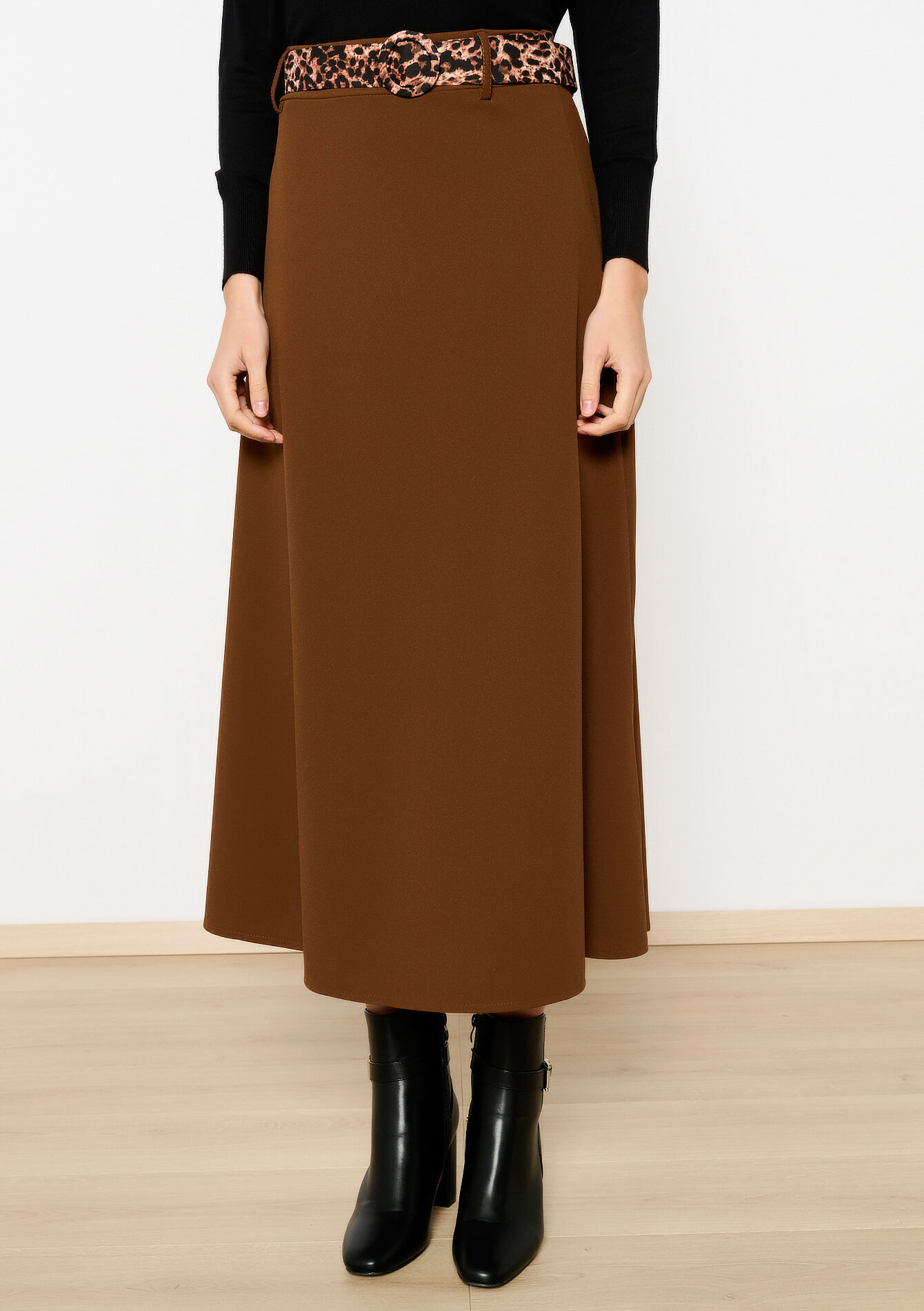 UItlopende maxirok met luipaardriem, UItlopende maxirok met luipaardriem - CAMEL CINNAMON - 07101338_3835