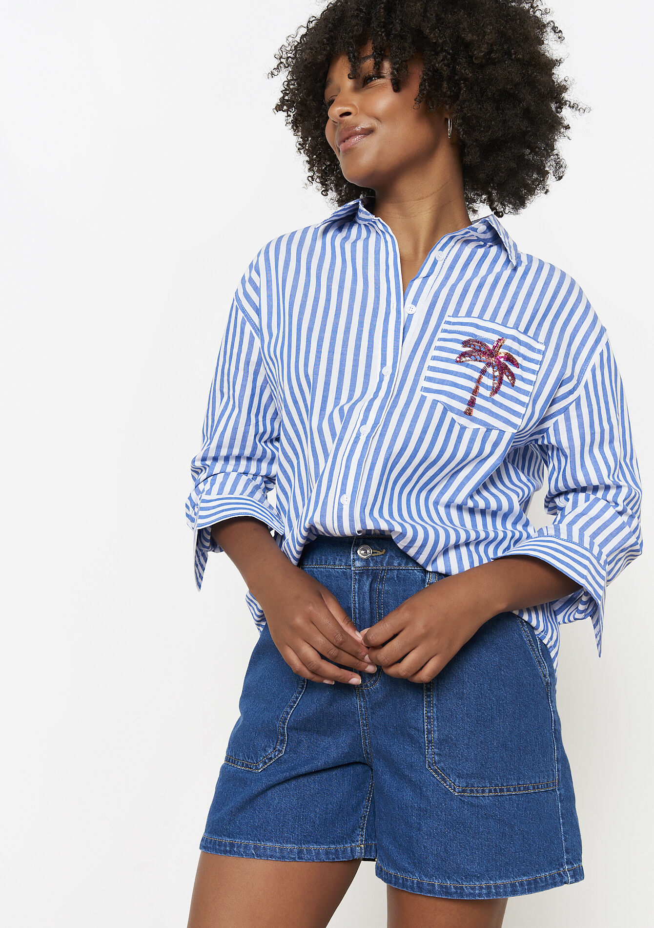 Chemise à rayures avec sequins, Chemise à rayures avec sequins - BLUE PASTEL - 05702733_3003