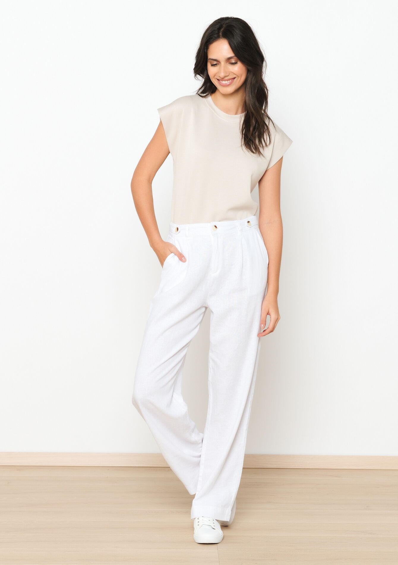 Pantalon de tailleur en lin, Pantalon de tailleur en lin - OPTICAL WHITE - 06100574_1019