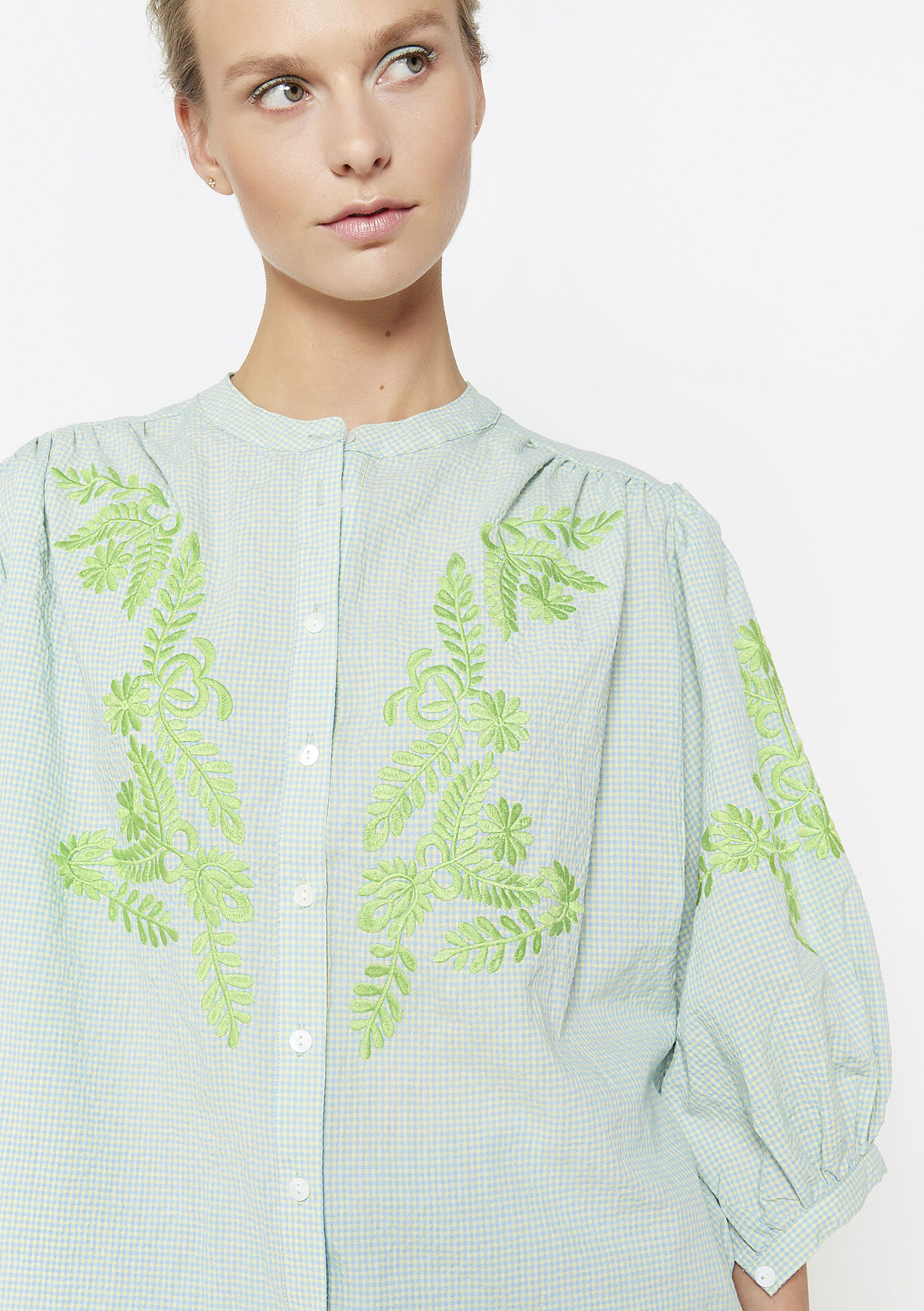 Chemise en vichy avec broderie, Chemise en vichy avec broderie - BLUE PASTEL - 05702721_3003