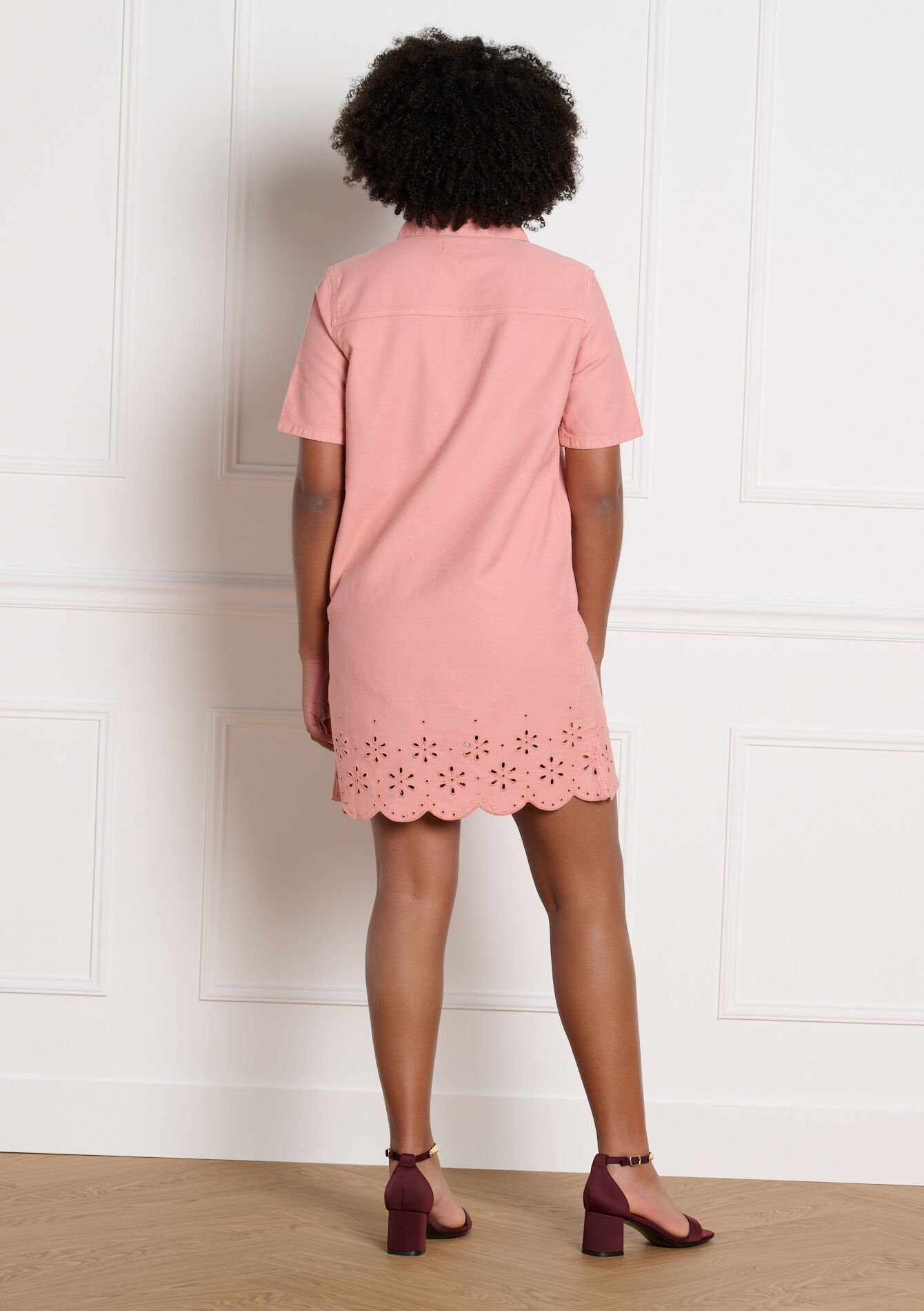 Jurk met broderie anglaise, Jurk met broderie anglaise - NUDE PINK - 08104296_1301