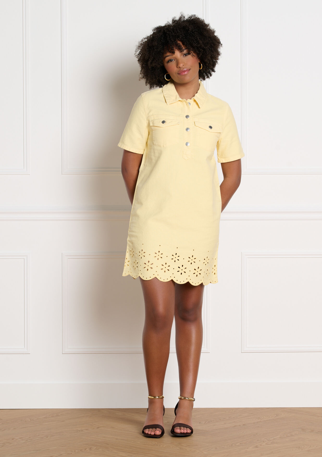 Jurk met broderie anglaise - YELLOW PASTEL - 08104296_5004