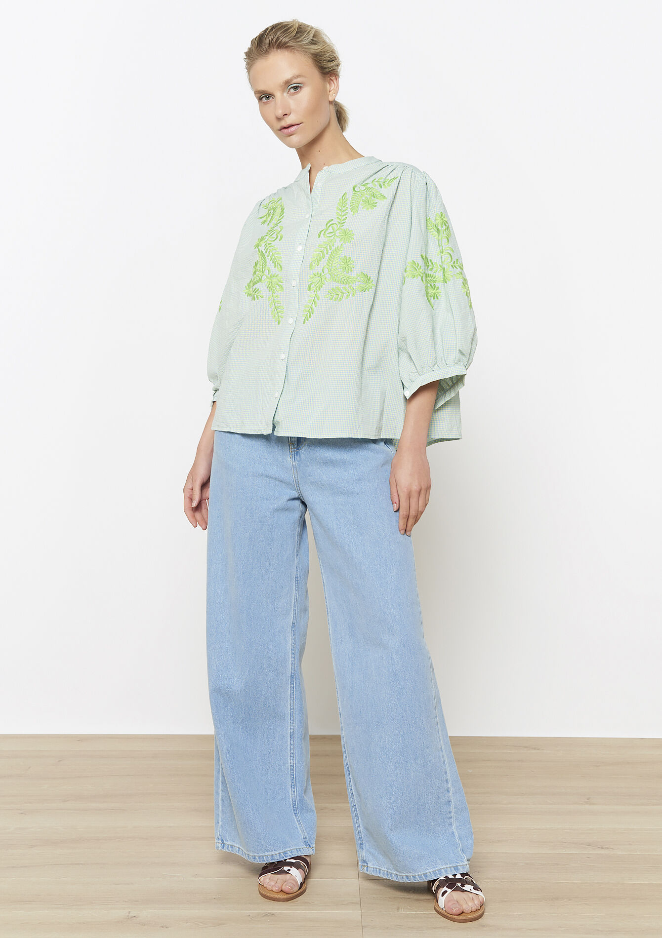 Chemise en vichy avec broderie, Chemise en vichy avec broderie - BLUE PASTEL - 05702721_3003