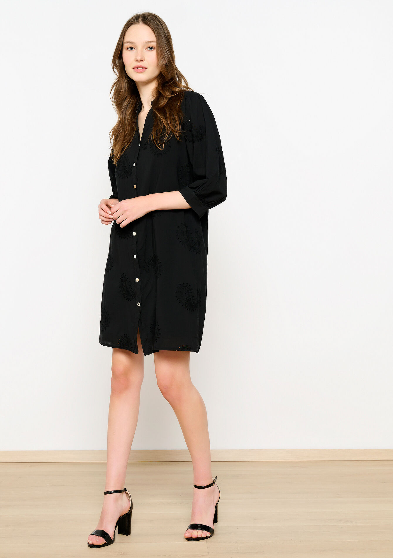 Shirt dress with embroidery, Shirt dress with embroidery - BLACK - 08103649_1119