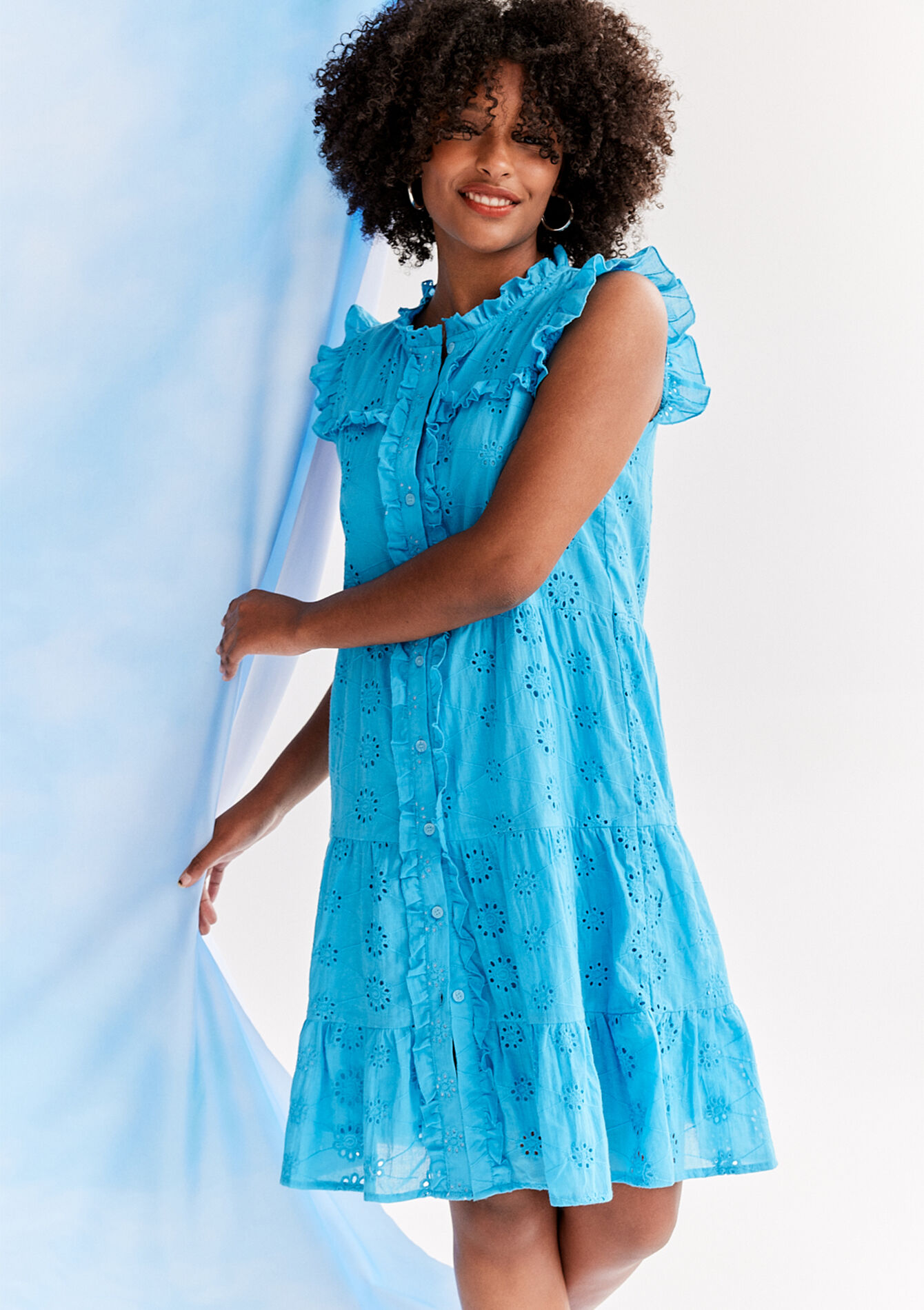 Robe avec broderie anglaise - TURQUOISE - 1106244
