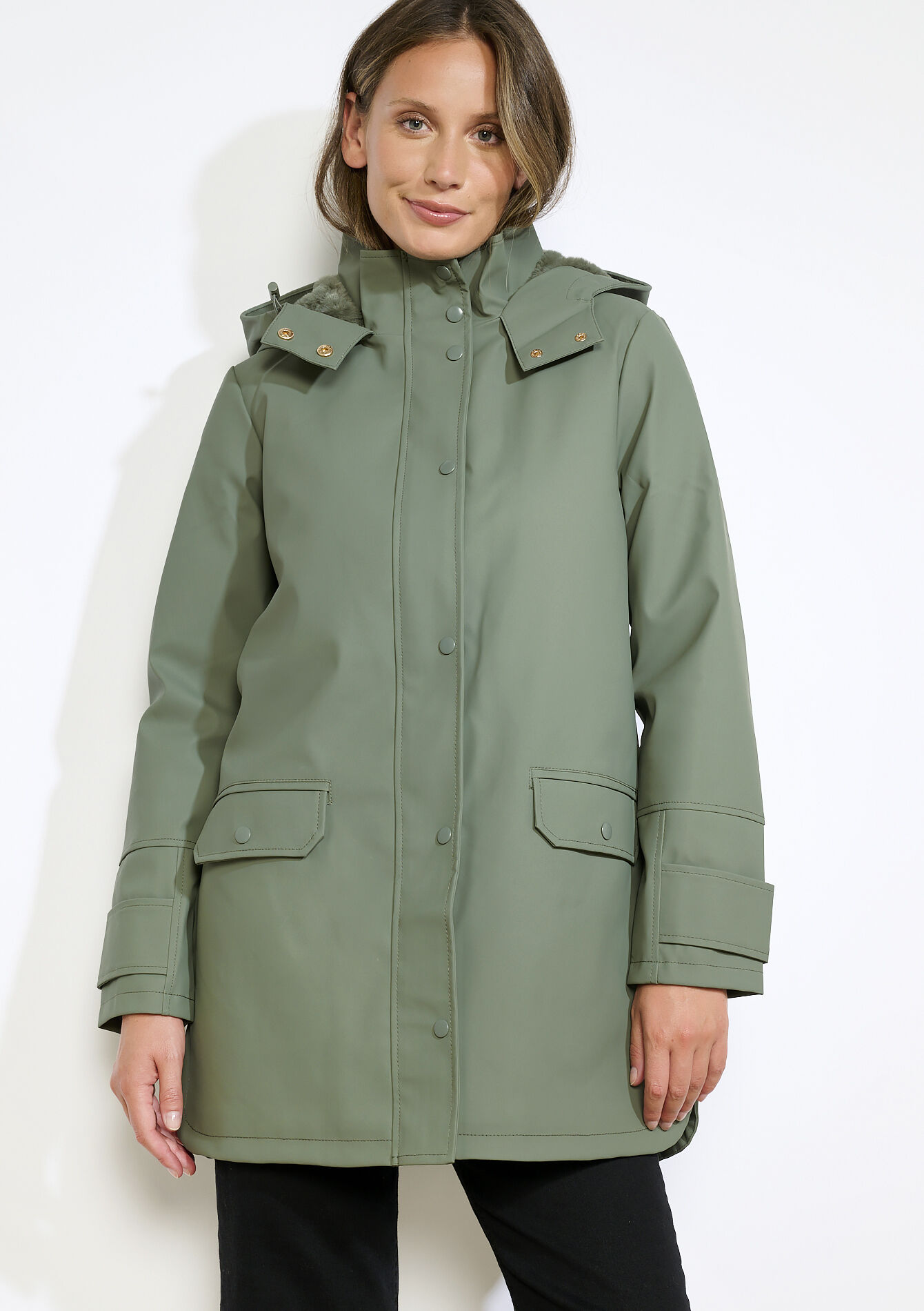 Waterdichte parka met kap - KHAKI FADED - 23000741_4326