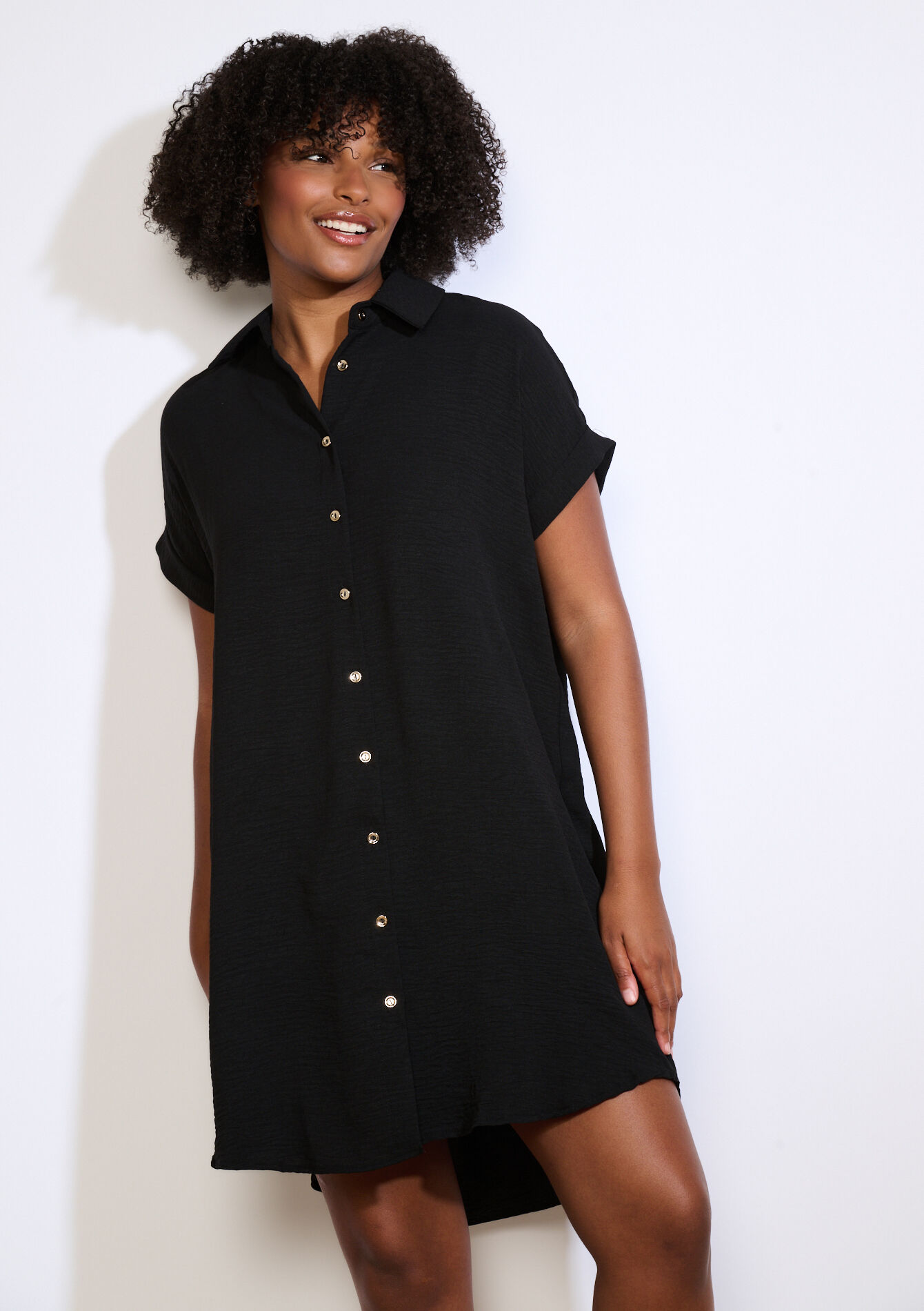 Short loose shirt dress, Short loose shirt dress - BLACK - 08104244_1119