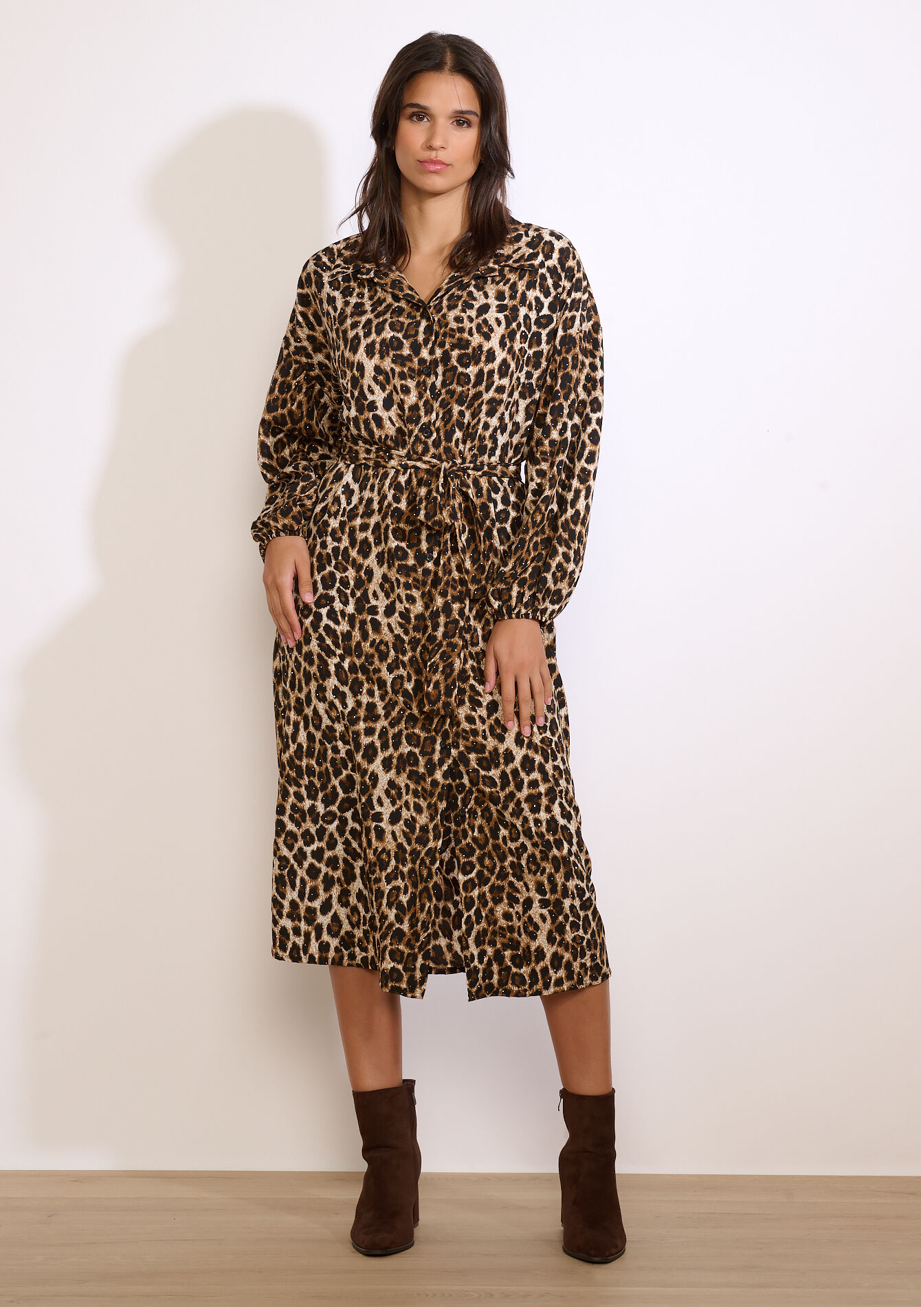 Midi-jurk met strass en print - CAMEL GINGER - 08104383_3831