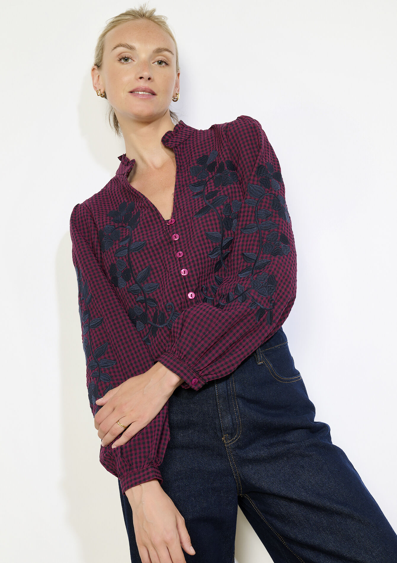 Blouse brodée ample - BORDEAUX WINE - 05702910_5514