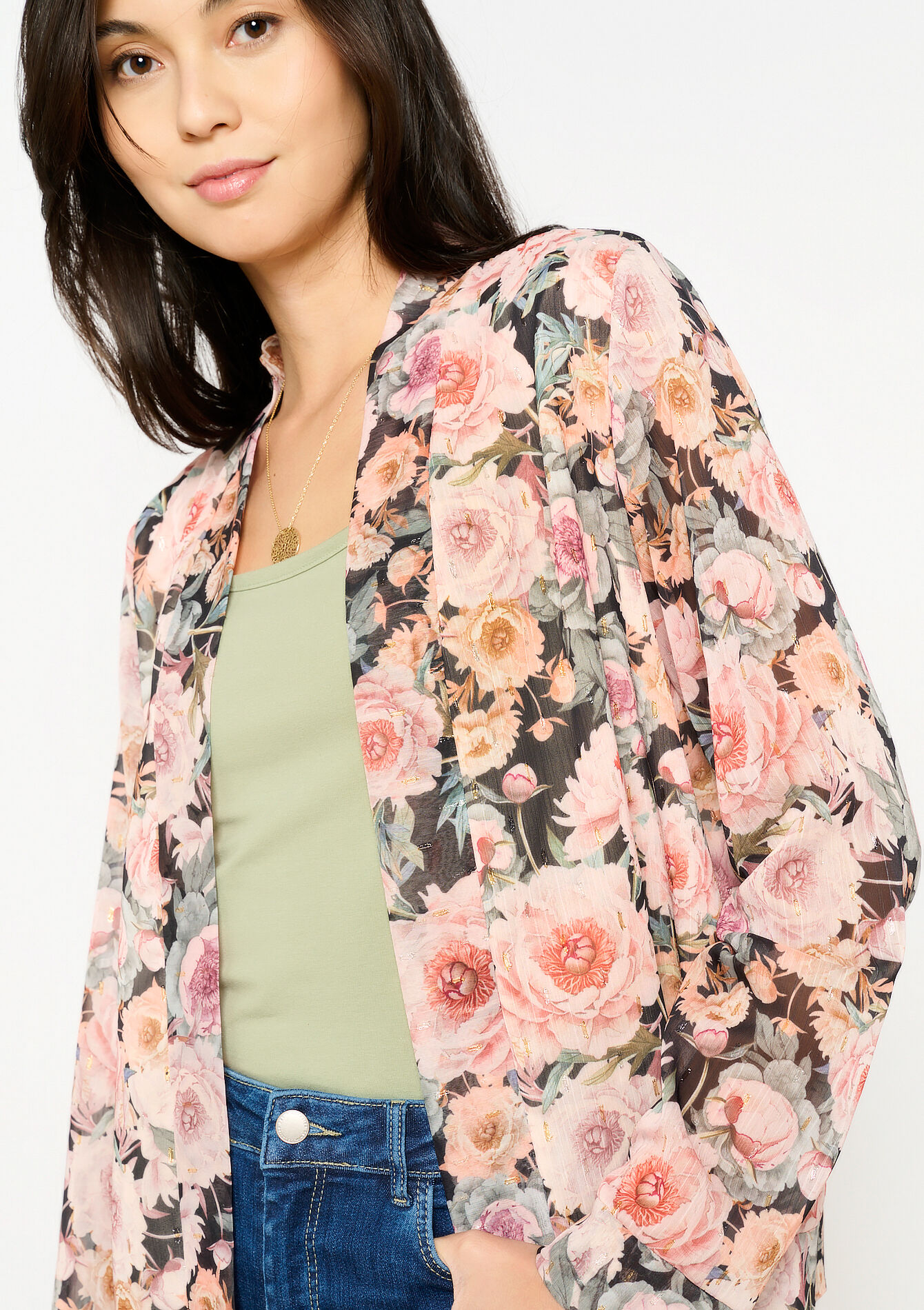Jacket with floral print - BLACK - 09101021_1119