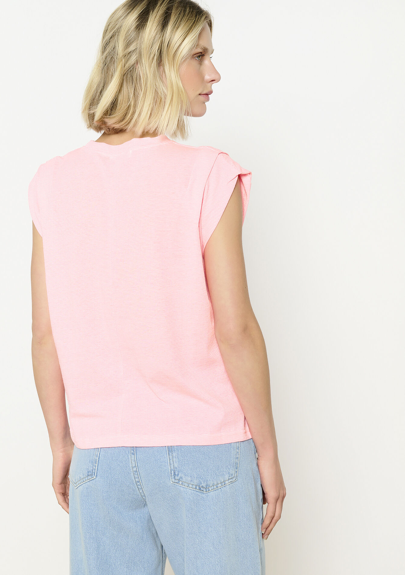 Plissé top met fijne strepen, Plissé top met fijne strepen - FLUO PINK - 02200505_5727
