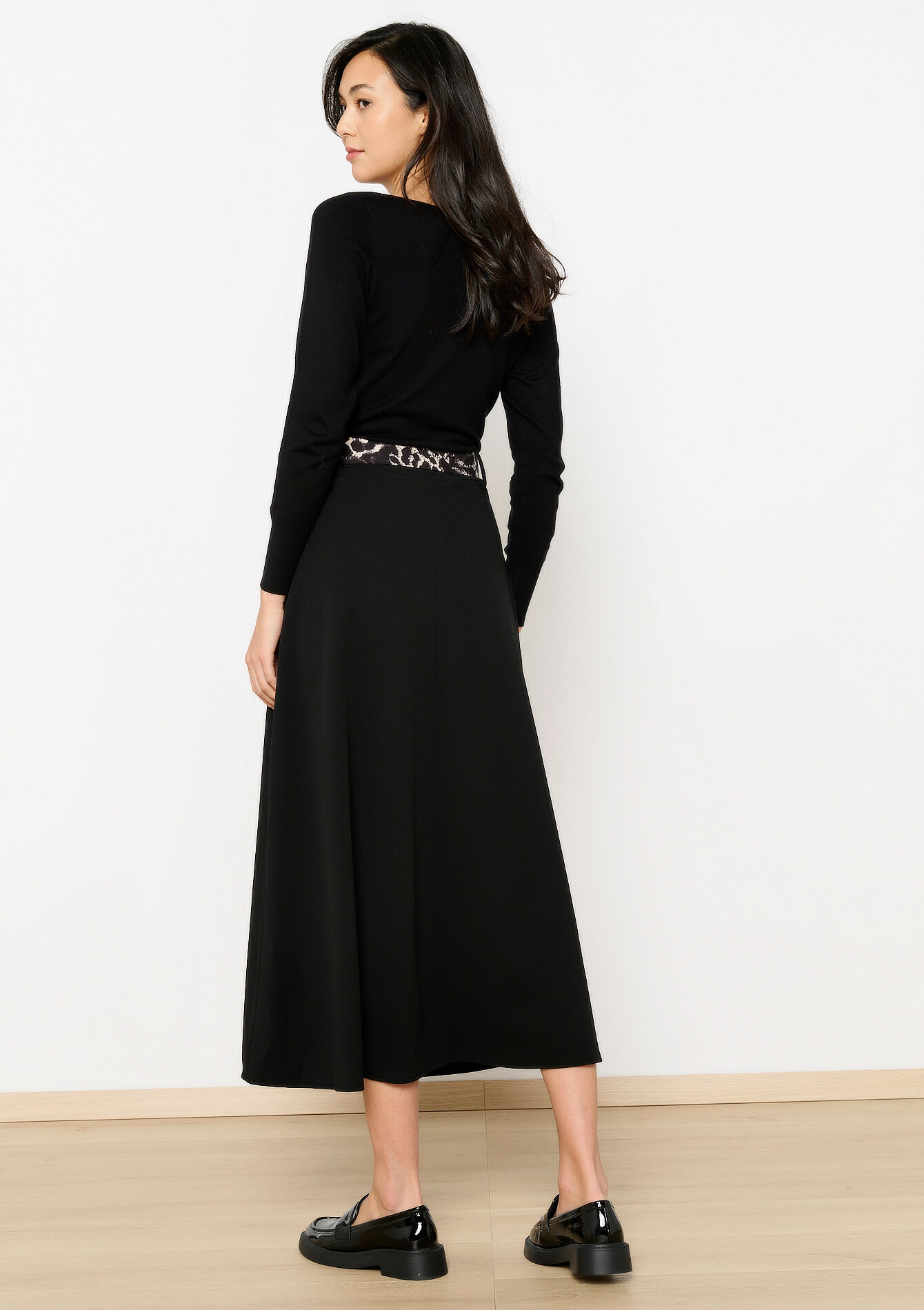 UItal maxi skirt with leopard belt - BLACK - 07101338_1119