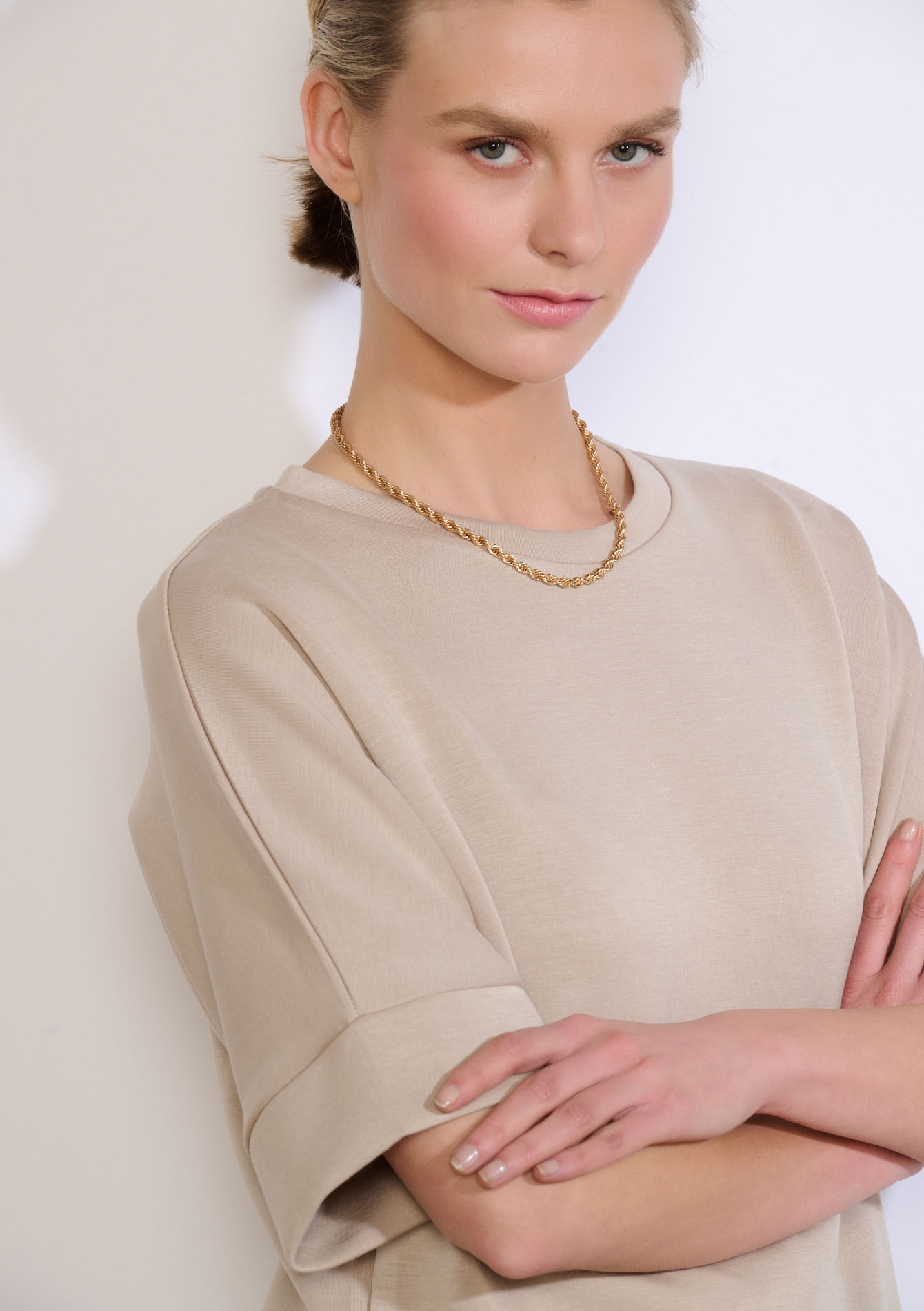 Modal T-shirt met ronde hals, Modal T-shirt met ronde hals - TAUPE - 15100407_1021