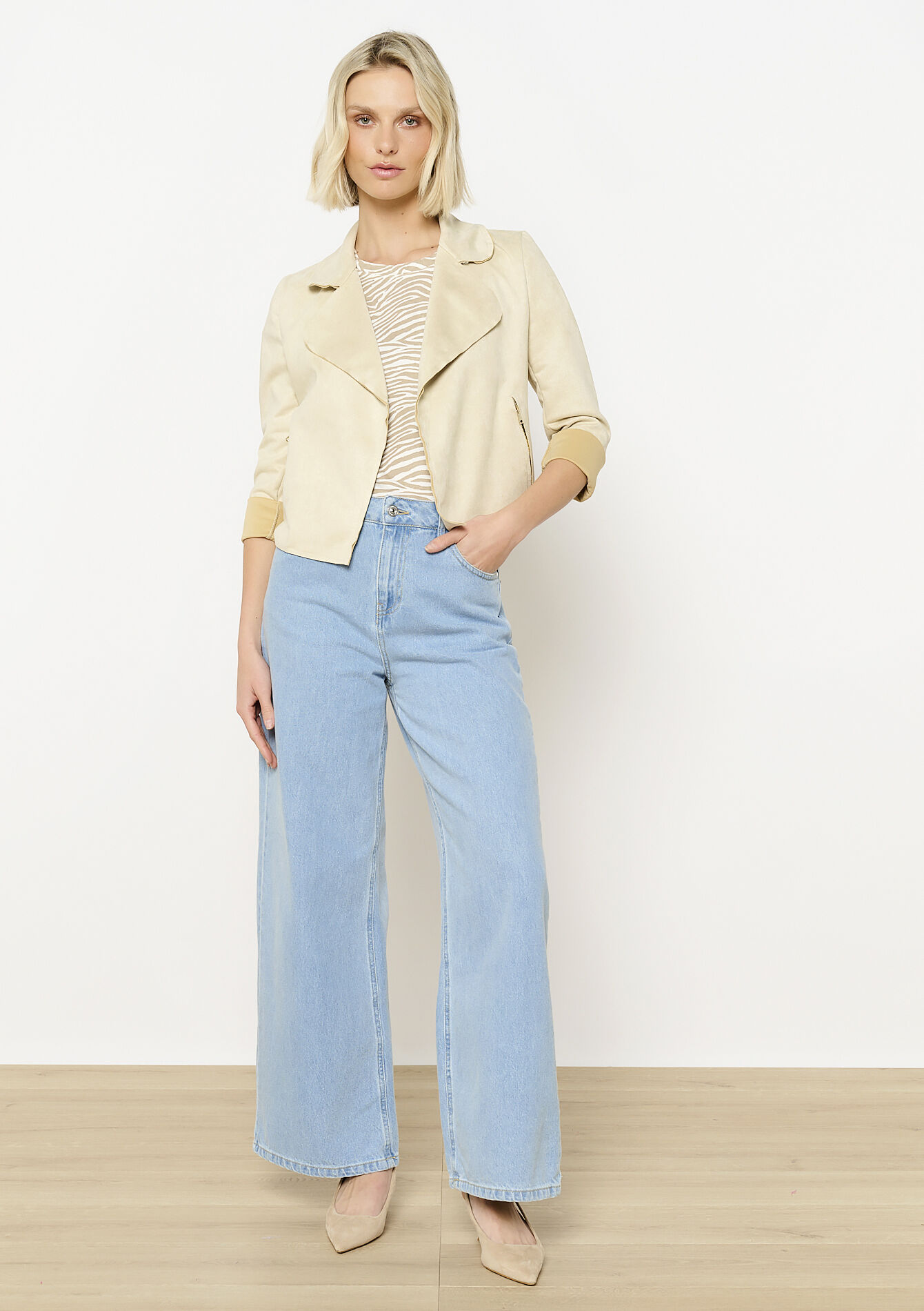 Korte suèdelook jas - LT BEIGE - 09001477_2527