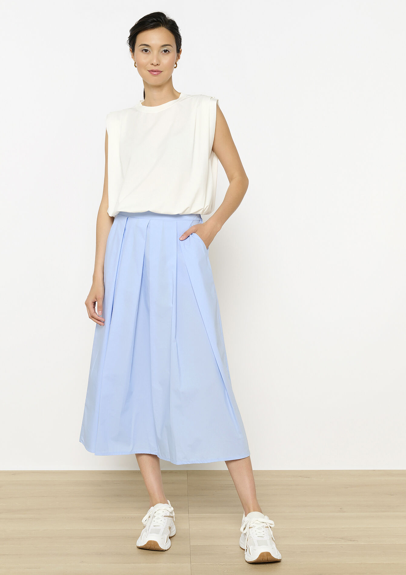 Poplin midi skirt, Poplin midi skirt - BLUE PASTEL - 07101388_3003