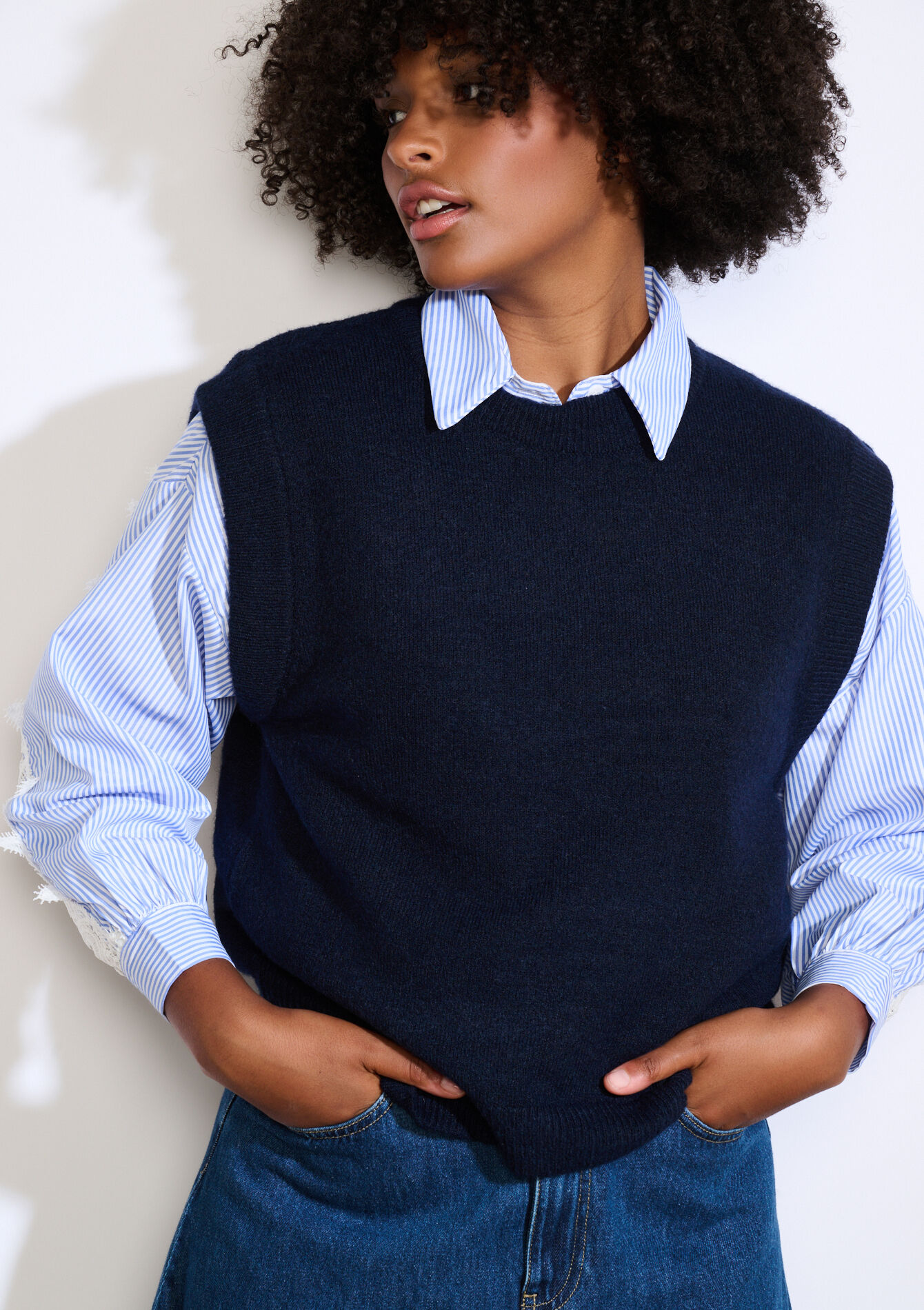 Pull sans manches en maille - NAVY BASIC - 04006912_2723