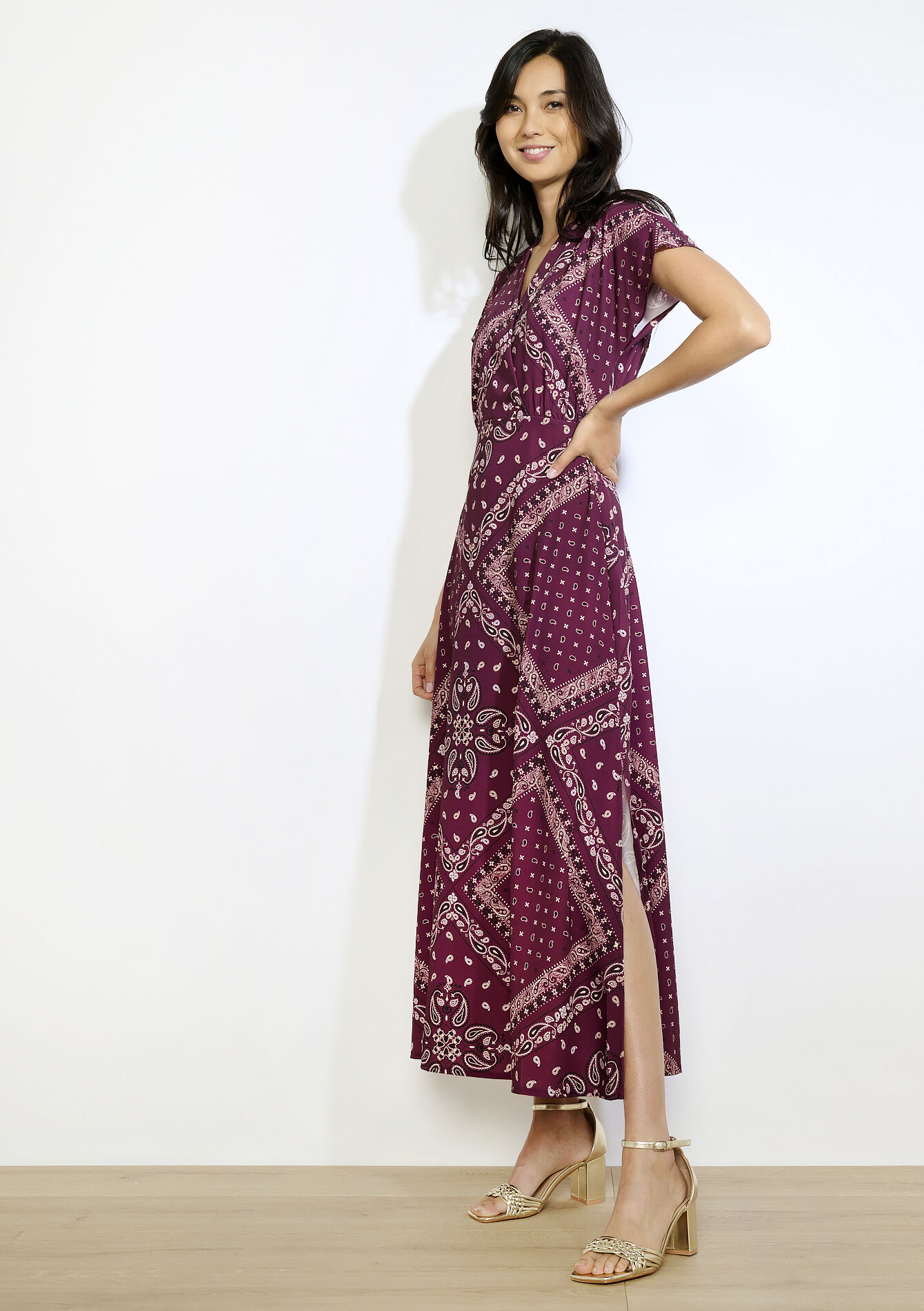 Maxi-jurk met print  - AUBERGINE - 08104236_1537