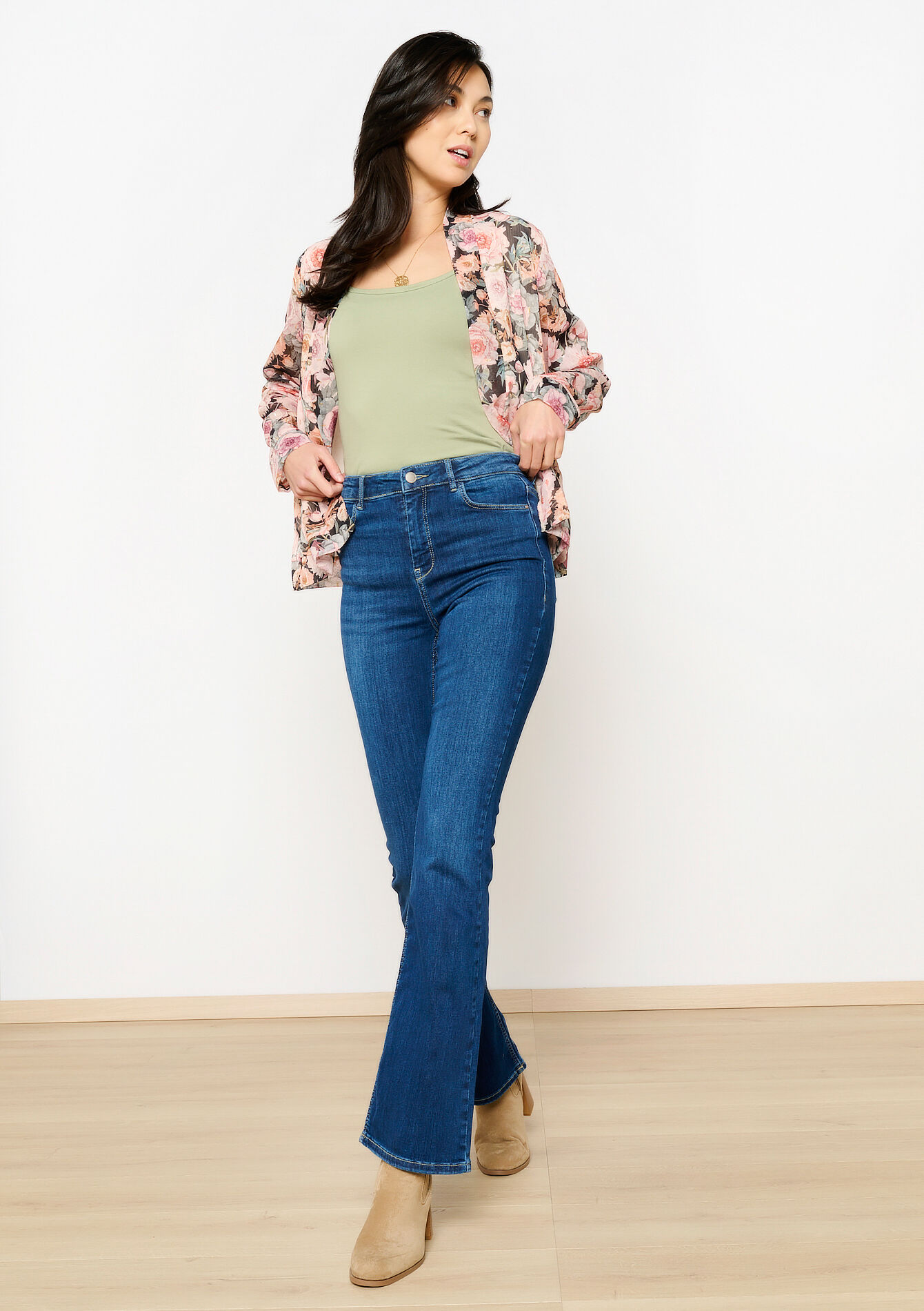 High waist bootcut jeans, High waist bootcut jeans - DARK BLUE - 22000559_0501